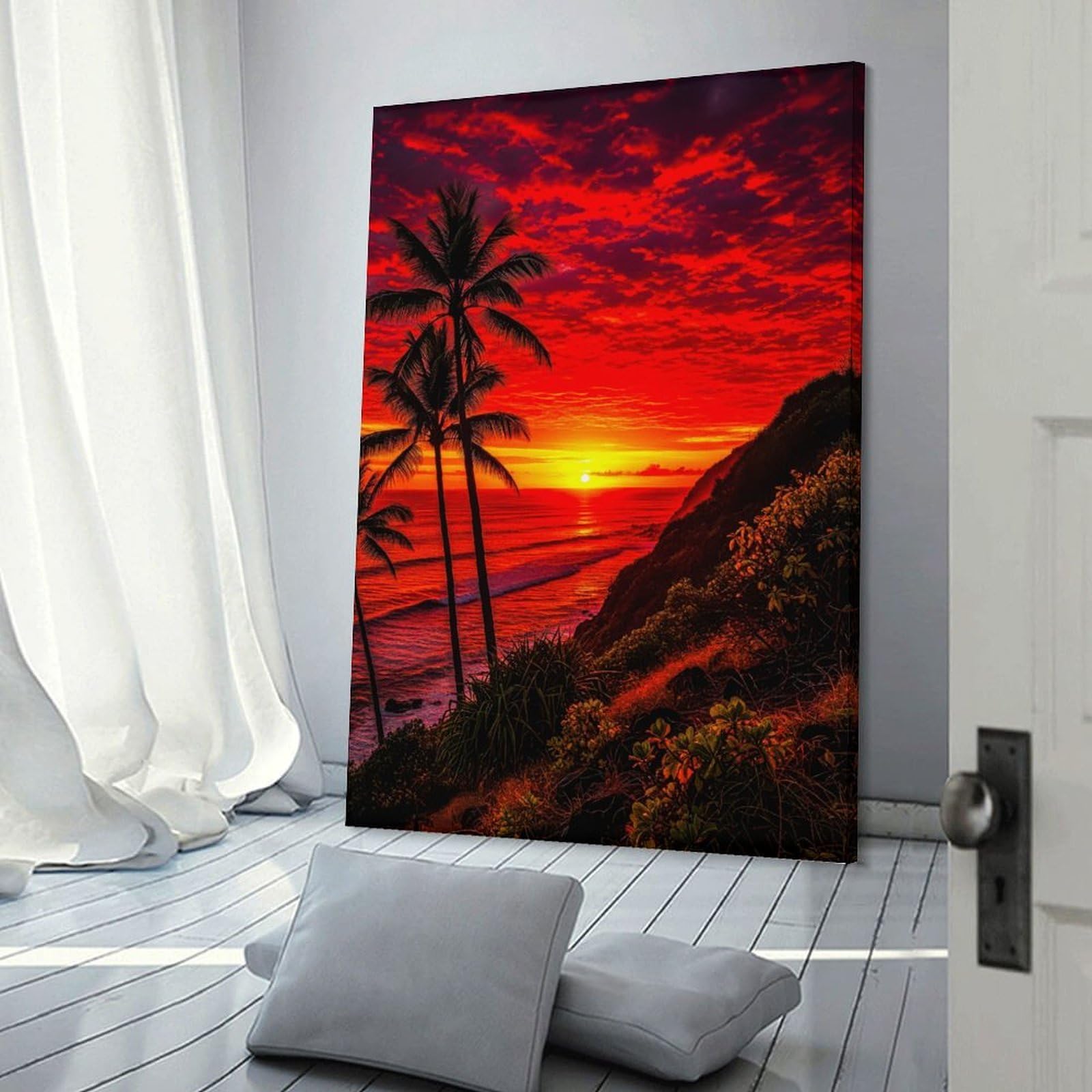 Junmoney Dramatic Sunset Over Tropical Ocean Canvas Wall Art, 20x30inch(50x75cm), for Bedroom Decor, Cosy Corners Or Studios, Stylish Decor for A Restful Room Update