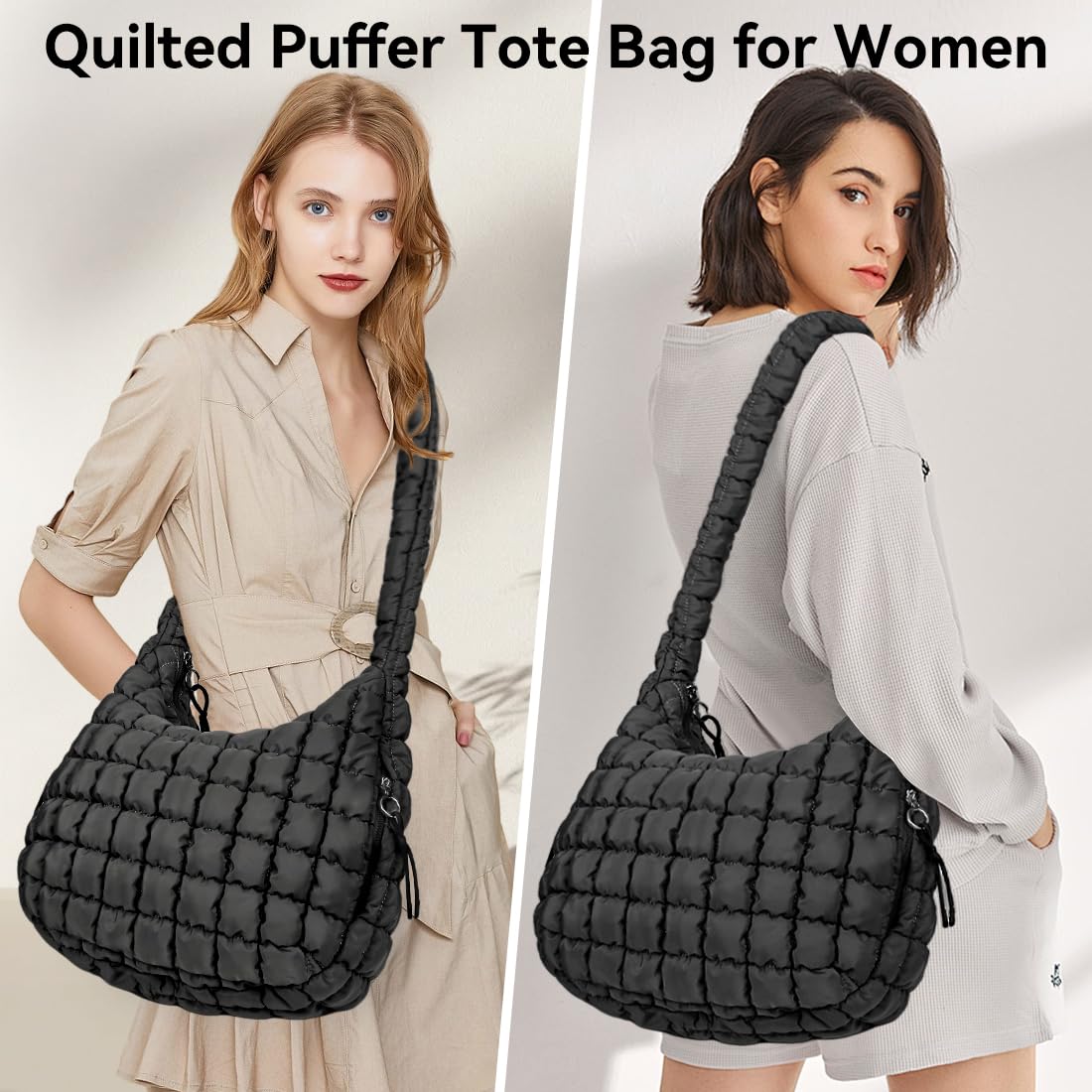 Puffer Tote Bag for Women Large Quilted Crossbody Bag Hobo Crossbody Lightweight Padding Puff Purse Tote Bag for Women