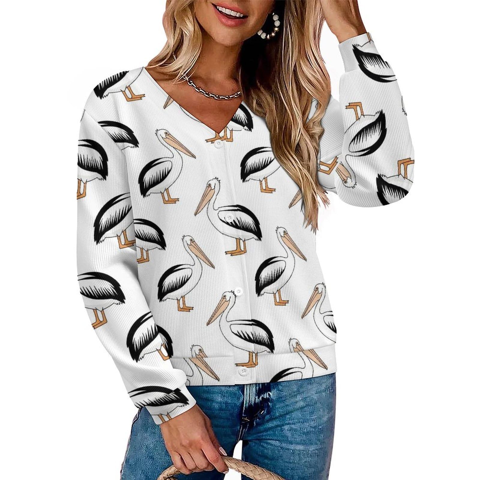 Womens Sweater Cardigan Fashion Button Down V Neck Long Sleeve Open Front Fall Cardigan for Holiday Dress Decor