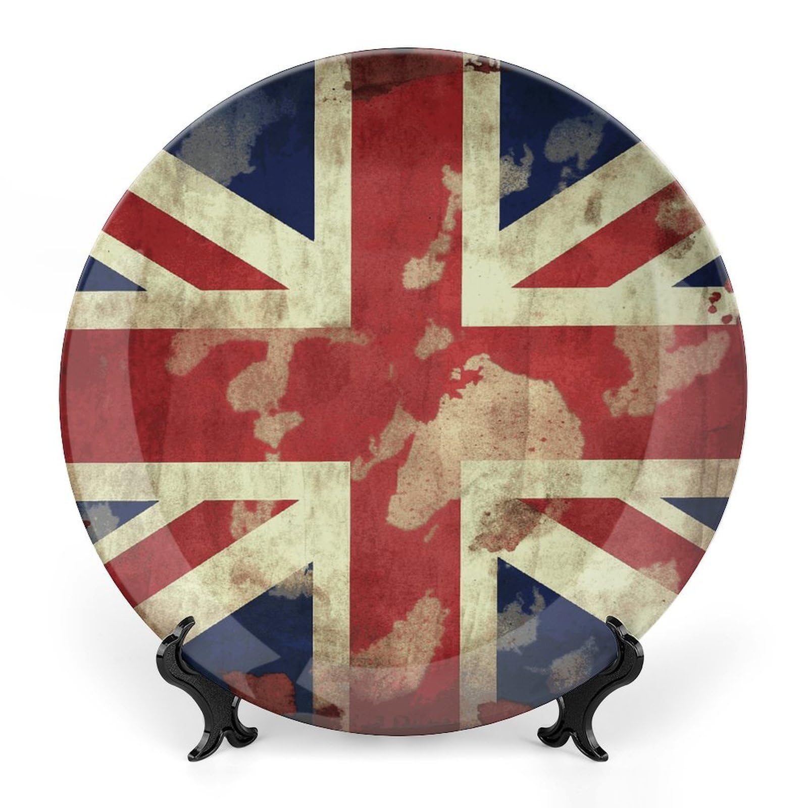 TKJMCSW Vintage Union Jack British Flag Bone China Decorative Plate Decorative Plates China Dinner Plates Decorative Plates For Display Ceramic Decorative Plate With Vertical Stand 6inch