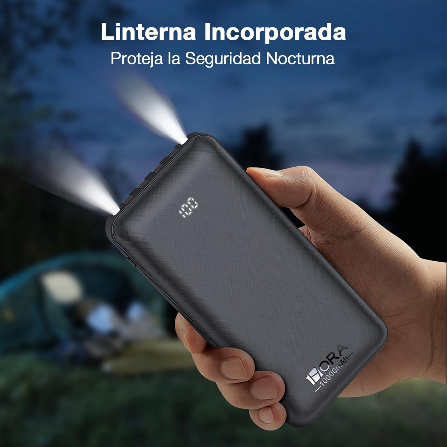 Power bank flashlight in use