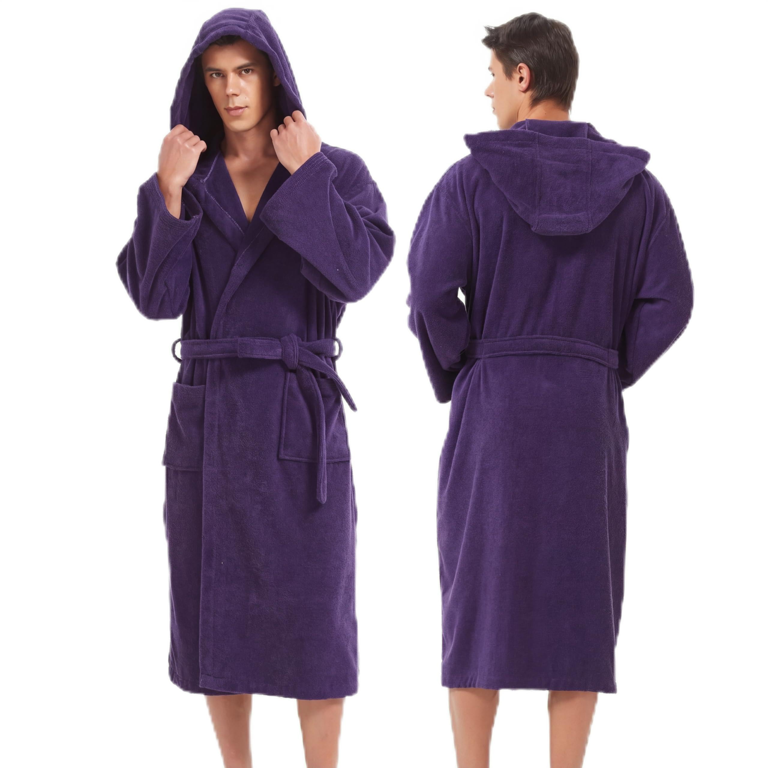 Mens Robe with Hood-Classic Terry Cloth Bathrobe for Men,Soft Knee Length Bathrobes