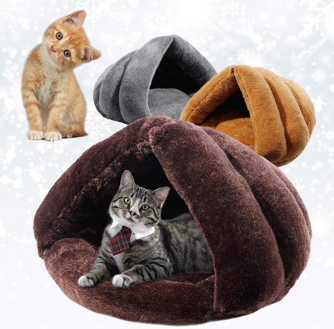 Self Warming Cat Bed Plush Cat Sleeping Bag Pet Cave Bed Cat Tent Soft Warm Dog Beds for Small Dogs Cozy Cat Cave Bed Cat Nest Pet Triangle Nest Winter Cat Beds for Indoor Cats Puppy Small Animals