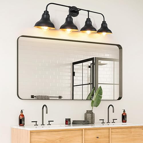Miniatura 6 de BD017-4-BK BD017-4-BK - Lámpara de tocador grande de 34.25 pulgadas, 4 luces de tocador sobre el espejo, accesorios de iluminación de baño negros
