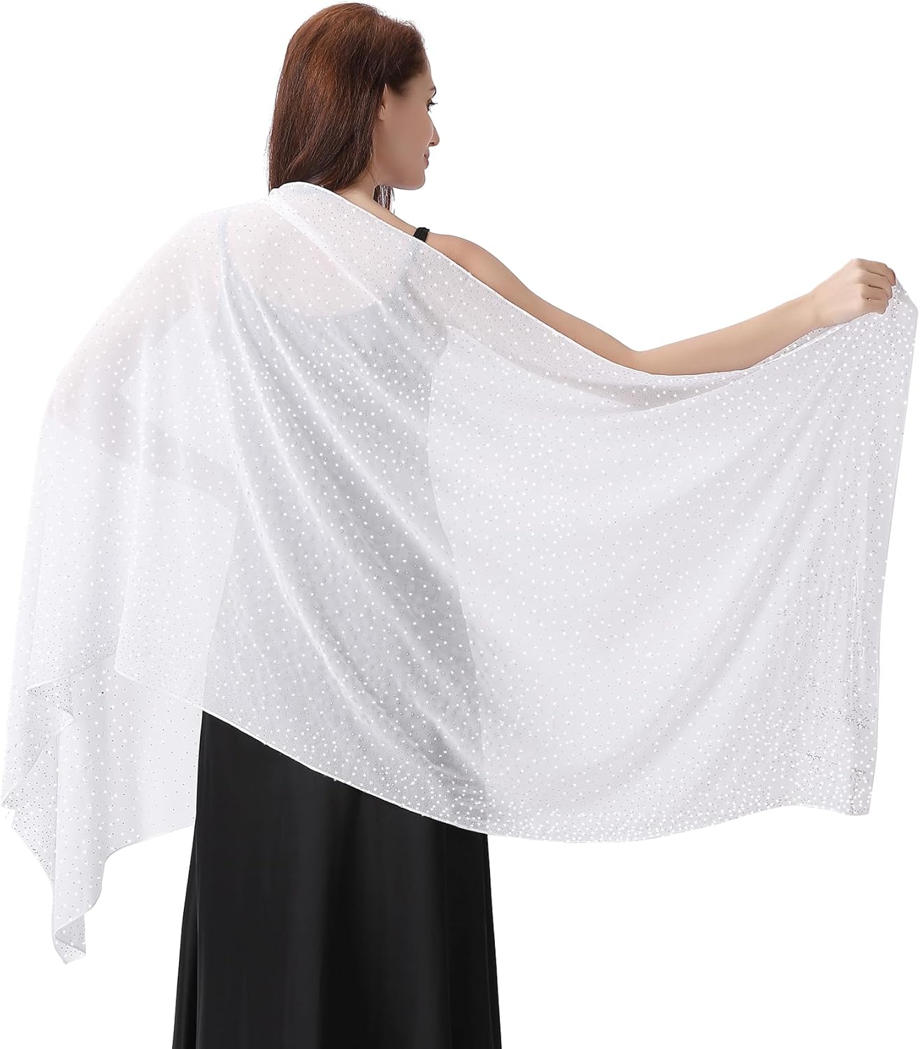 Ladiery Shawl and Wraps for Evening Dresses, Soft Sheer Chiffon Sparkly Rhinestone Wedding Scarf Formal Shawl Wraps for Women