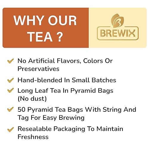 Miniatura 7 de BREWIX, Masala Chai - Bolsas de té (50 bolsas de té piramidales) fuertes, robustas y picantes, ingredientes puros, té negro, canela, jengibre,