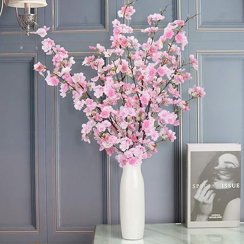 Miniatura 4 de Flor brillante, 4 flores artificiales de cerezo, arreglos de flores de durazno de seda, planta artificial alta de 42.9 pulgadas de alto, para boda,