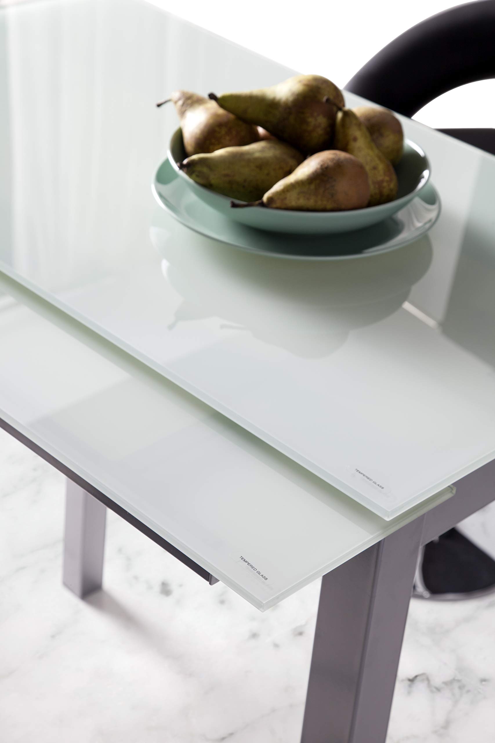 MOMMA HOME Mesa de Comedor y Cocina, Extensible y Plegable, Mesa Moderna, Color Blanco/Plata. Londres, Cristal Templado/Metal, Medidas 95x55/95x76 cm