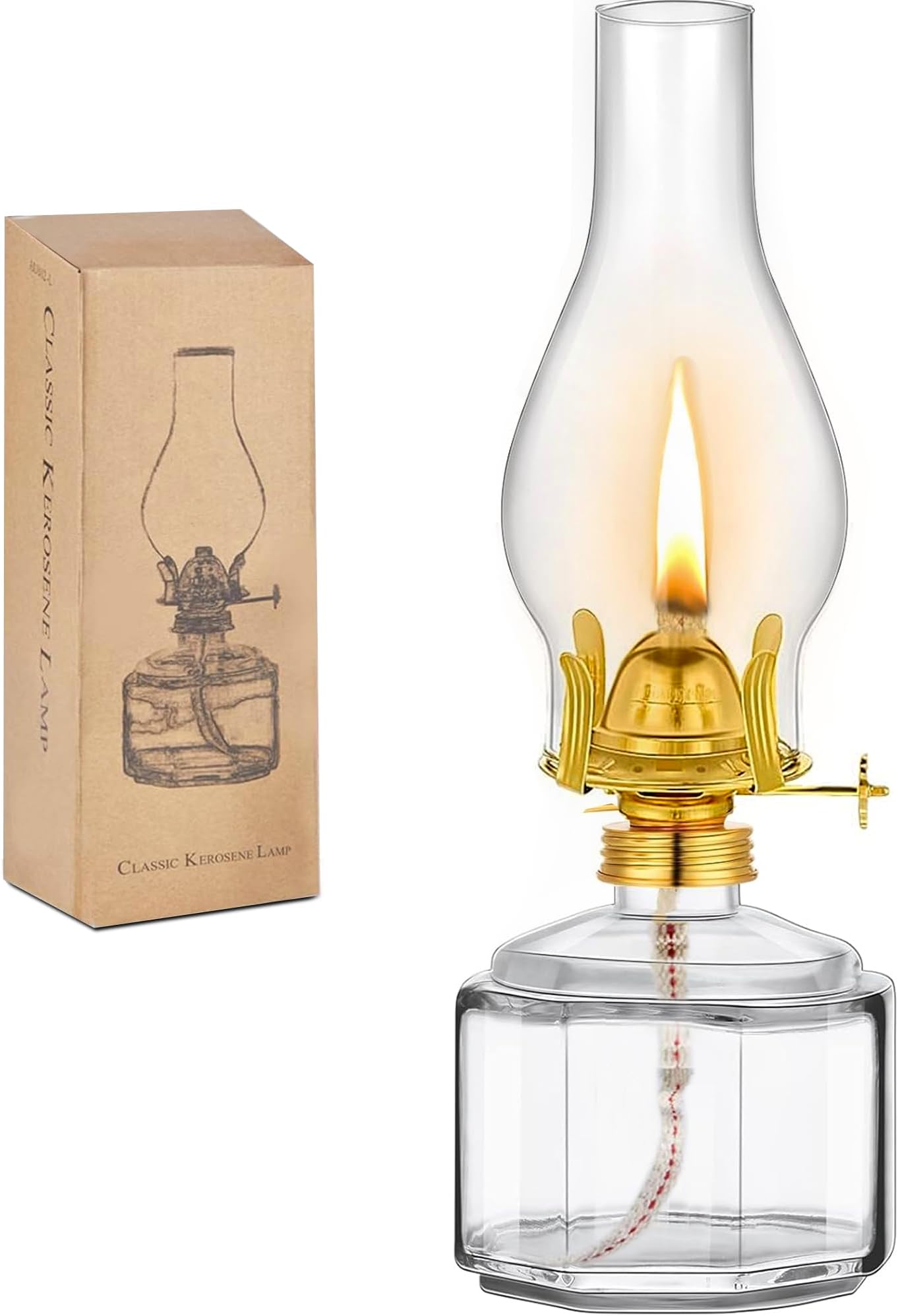 Houselden Large Glass Kerosene Oil Lamps, Lantern Vintage Oil Lamps for Indoor Use Decor Chamber, Hurricane Lamp, Home Lighting Clear Kerosene Lamp Lantern, Classic Vintage Glass. (A-02)
