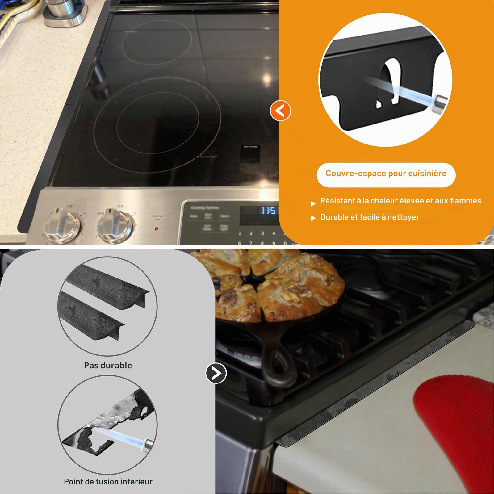 4PCS Cache-espaces pour cuisinière en acier inoxydable, kit de finition pour cuisinière, cache-espaces pour cuisinière et comptoir de cuisine, cache-espaces pour cuisinière et comptoir
