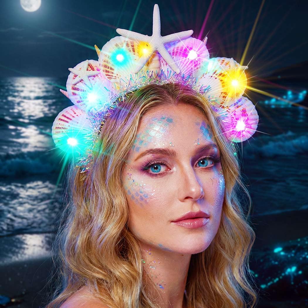 CAKURE Light Up Mermaid Headband Led Seashell Headpiece Under the Sea Hair Accessories for Women - Image 3
