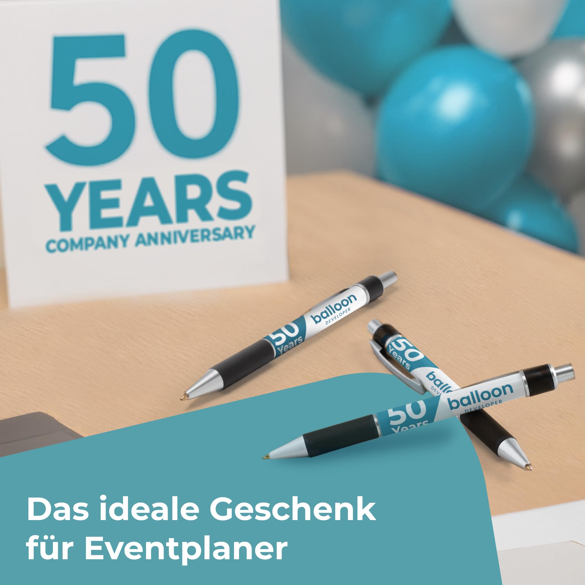 Cimpress Personalisierter Kugelschreiber, Rundumdruck Logo und Text, 25 Stück, Schwarze Tinte, Rutschfester Griff, Geschenk für Büro, Schule, Geburtstag, Hochzeit