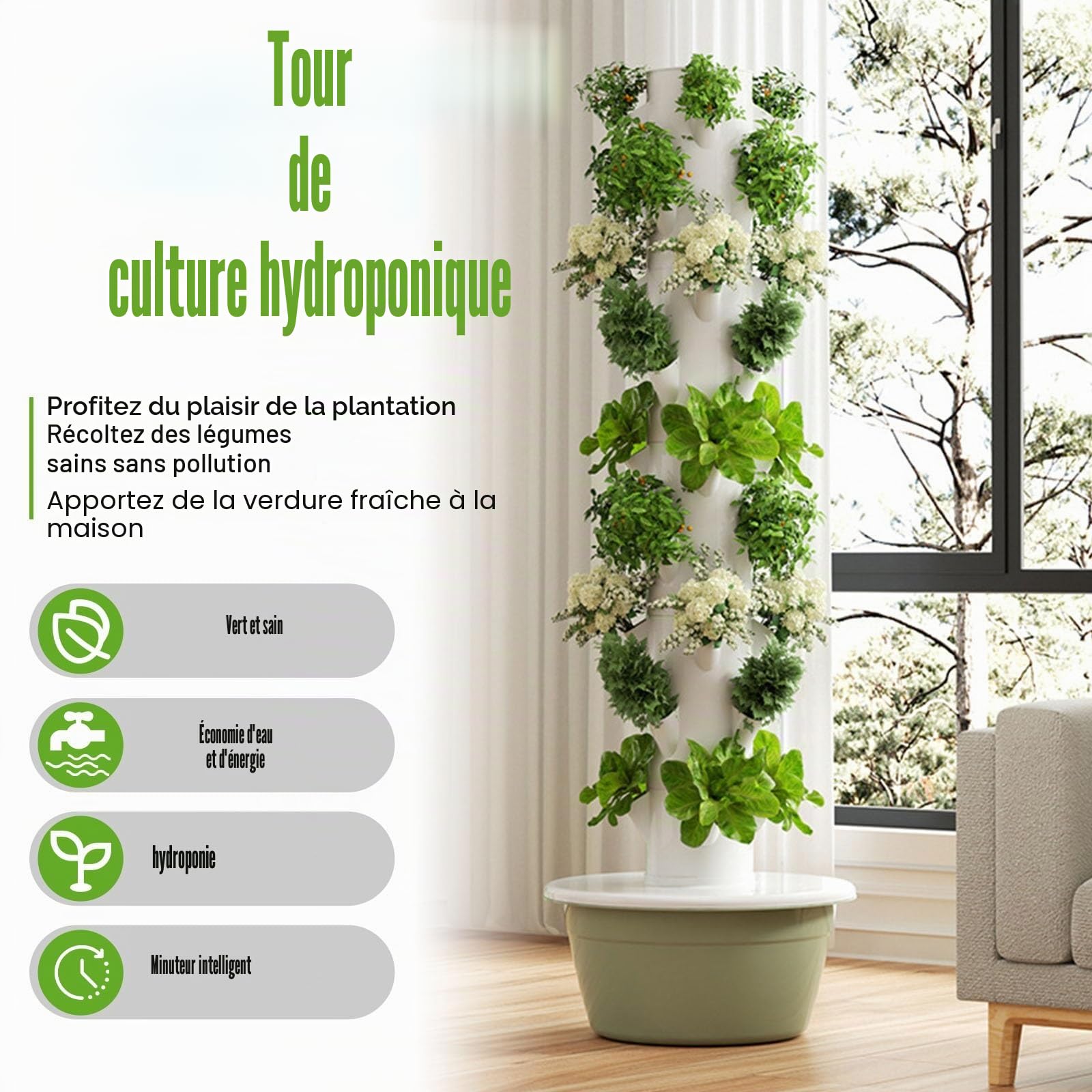 Tour Aéroponique Et Système Hydroponique Vertical Intérieur 5/7/9 étages, Kit De Culture Hydroponique Automatique pour Potager Vertical Et Jardin Intelligent Intérieur(9th Floor)