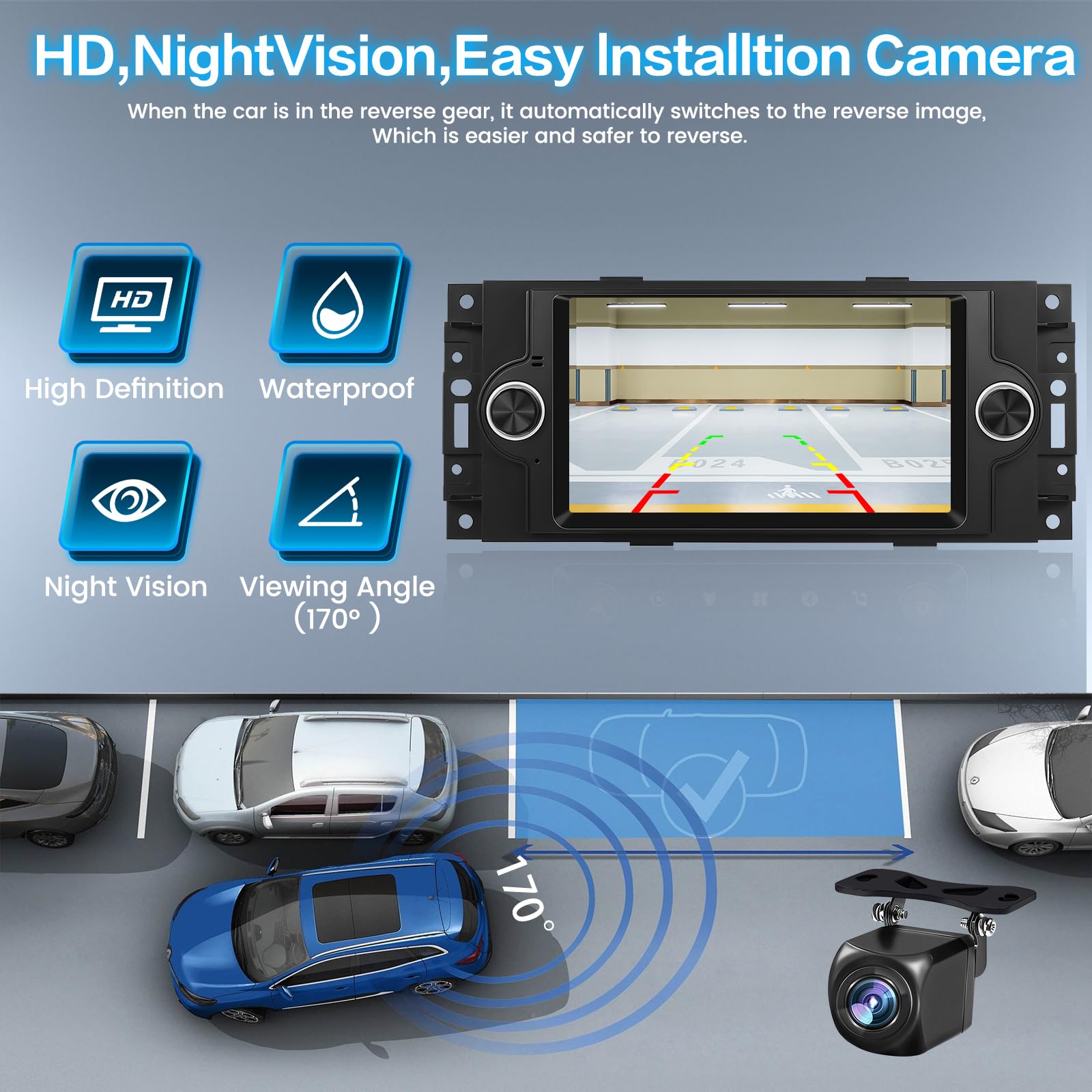 2+64G Inefala para Jeep Grand Cherokee/Compass/ChrysIer 300c 2005-2007 Android 13 Radio de Coche, 6.2 Pulgadas Pantalla táctil inalámbrica CarPlay Android Auto GPS WiFi BT WiFi FM/RDS Cámara Trasera