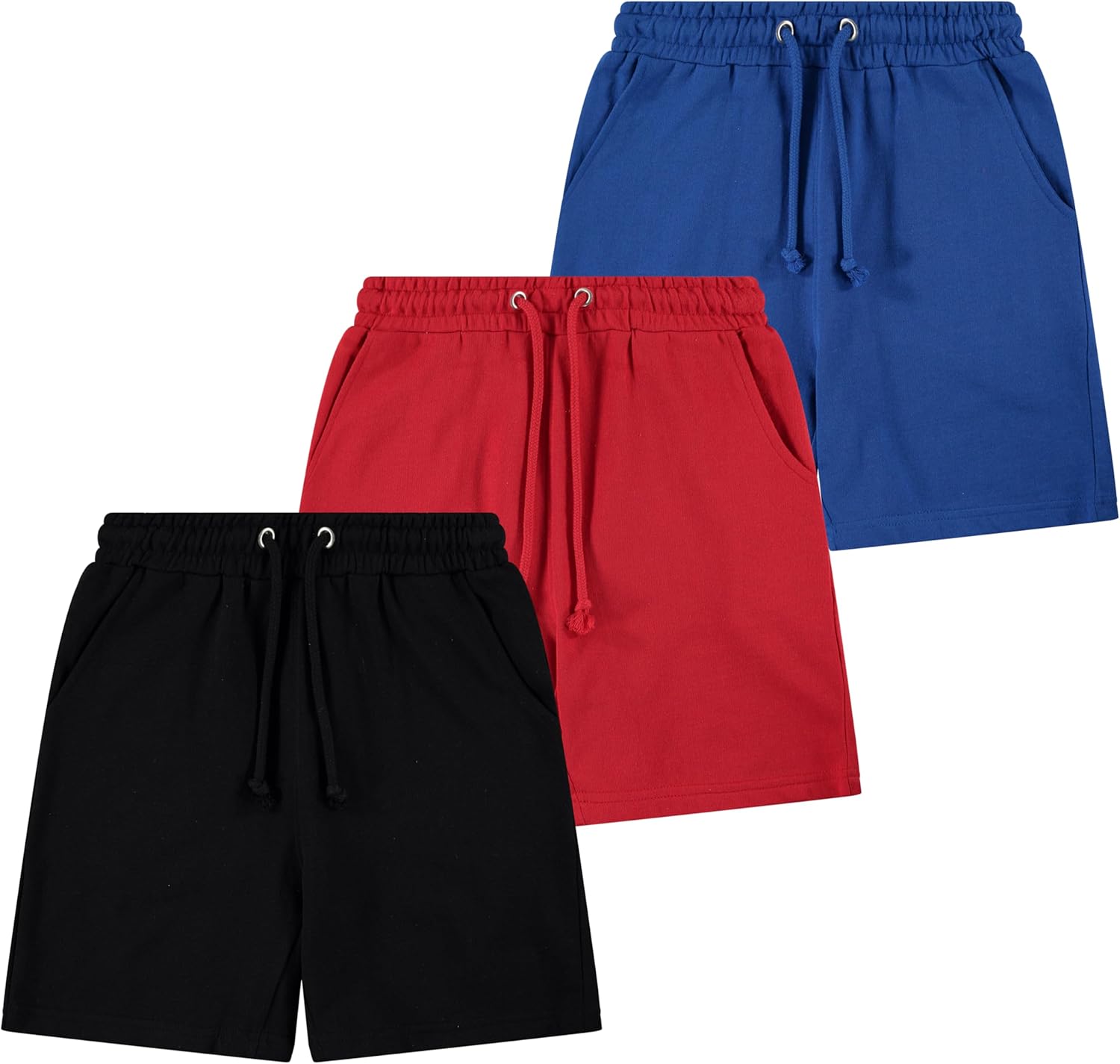 Sezzit Boys’ 3-Pack French Terry Cotton Shorts – Soft Pull-On Activewear Shorts with Drawstring Waist & Pockets
