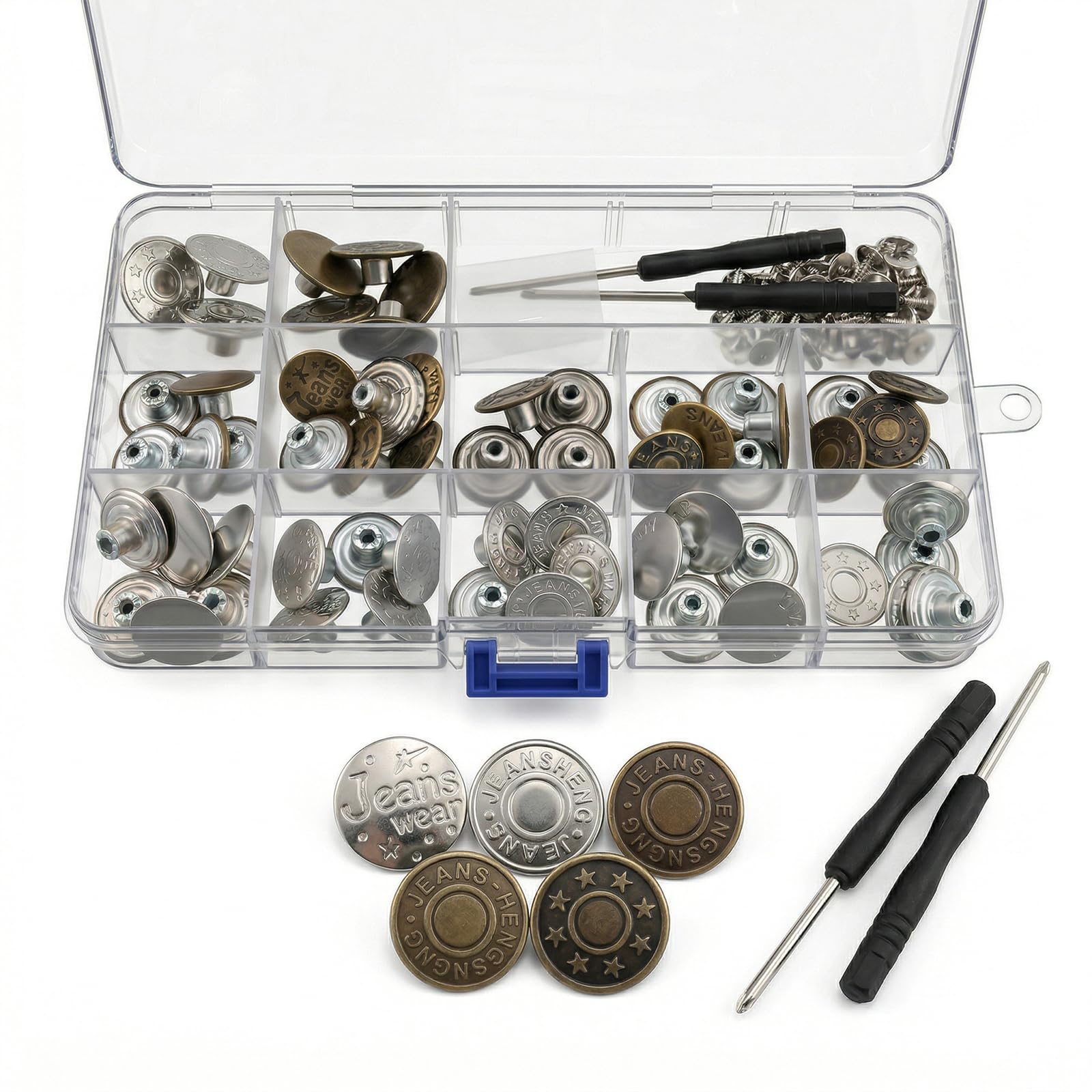 60 Pcs Jeans Buttons Metal Replacement, 17mm/22mm, with Screwdriver