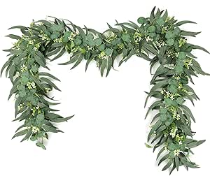 Yastouay 6.6 Ft White Flower Garland With 3D Butterfly, Artificial Eucalyptus Garland With Flowers Fake Rose Vine For Table Centerpiece Wedding Arch Baby Shower Party Room Backdrop Decor - View #3