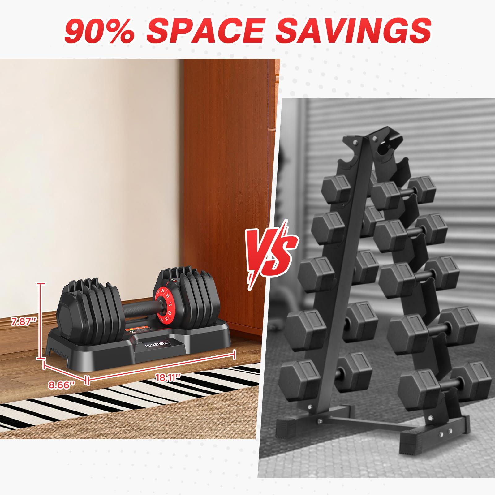 Adjustable Dumbbells Set All in One Free Weights Set for Home Gym | 25/26.5/52.5/55/85lbs Weights Dumbbells Set, 1 Sec Adjust Weights with Anti-Slip Handle for Home Fitness