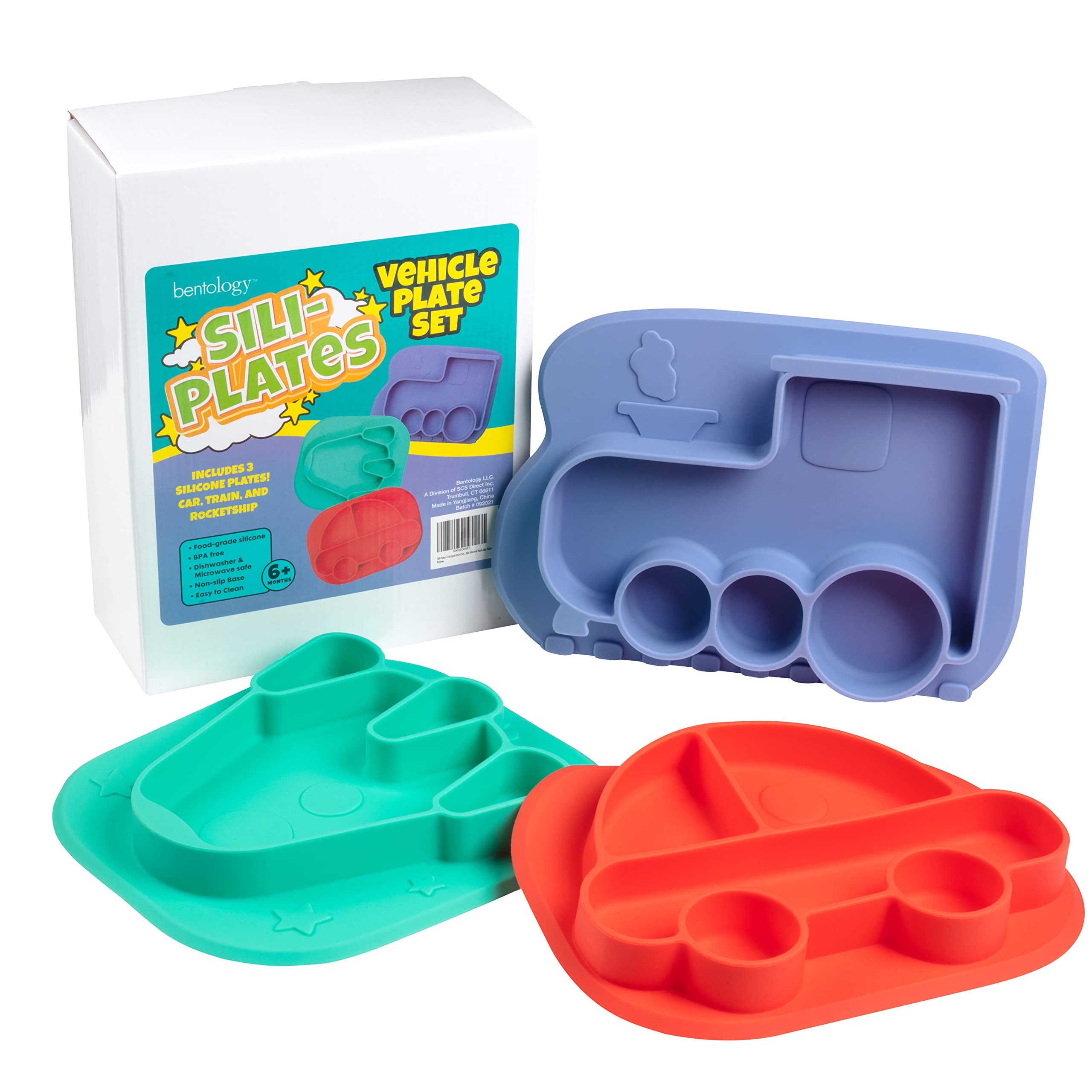 Sponsored Ad - Toddler Silicone Non-Slip Divided Plates- 3 Difft Fun Designs (Car, Train, Rocket) Large Compartments for Easy Food Training, Unbreakable, Dishwasher Microwave Safe- For Baby,Kids- Food Grade BPA Free