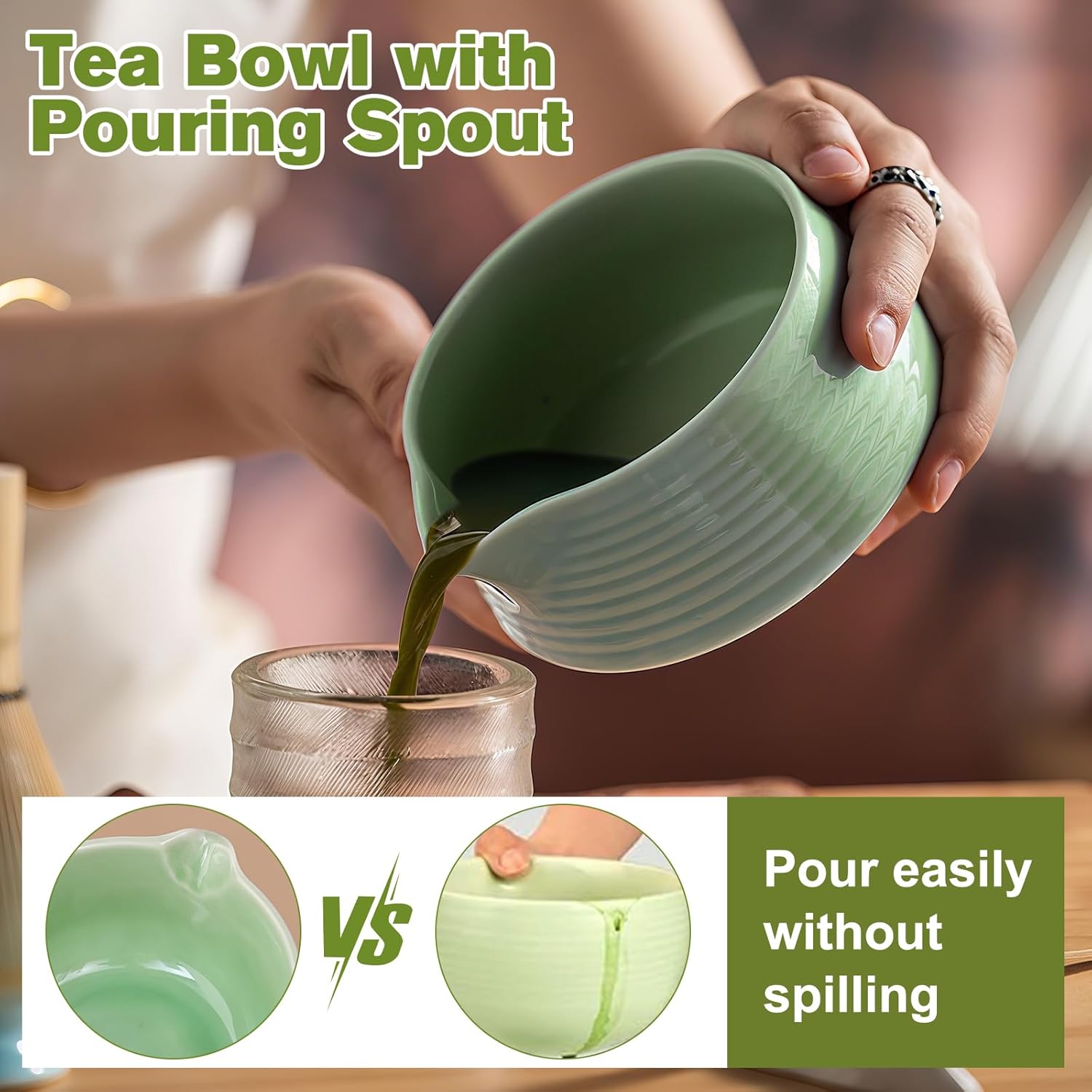 Matcha whisk Set, 8 PCS Ceramic Matcha Kit, Matcha Tea Set with Whisk, Ceramic Bowl, Sifter, Scoop, Holder, Stand, and Tea Towel, Gift for Matcha Lover - Image 3