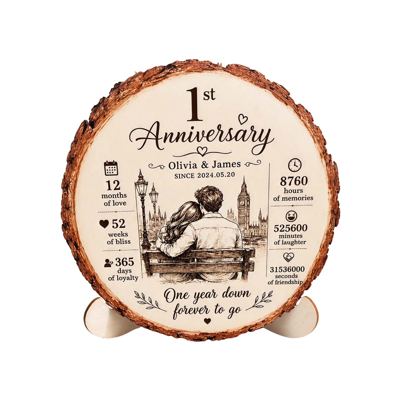 1st Wedding Aniversario Gift For Him, Wooden Plaque Decor With Stand For Couples, 1 Year Anniversary Memento For Boyfriend Girlfriend, First Year Anniversary Keepsake, Matrimonial Celebration