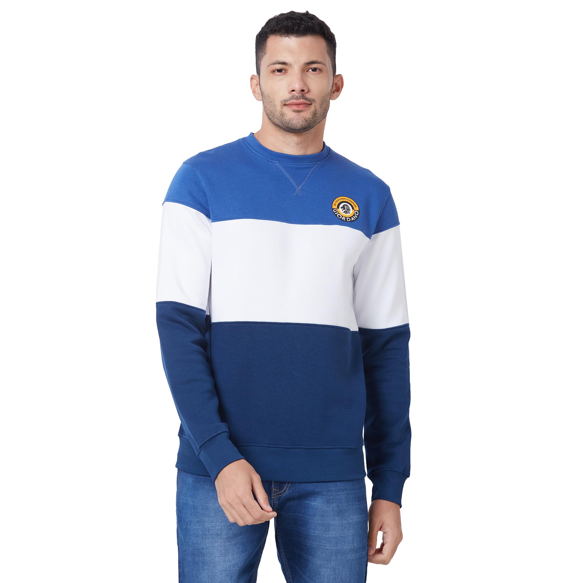 giordano Men's Cotton Blend Round Neck Long Sleeves Colourblocked Pullover Sweatshirt-picture-55
