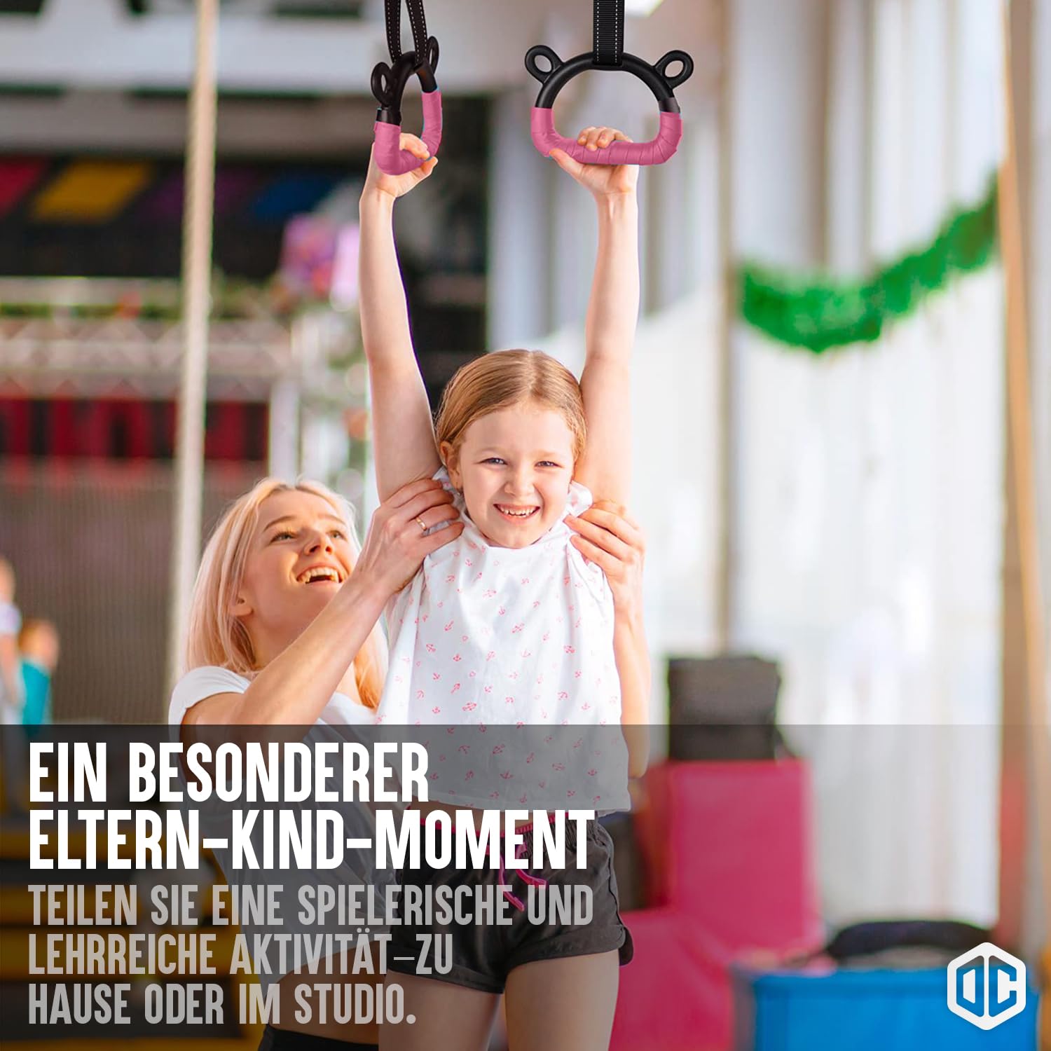 Original Cup Gym Rings Turnringe für Kinder Pink | 2 stabile Ringe mit verstellbaren Gurten (16–55 cm) | rutschfeste Bandage | Indoor & Outdoor | Aerobik