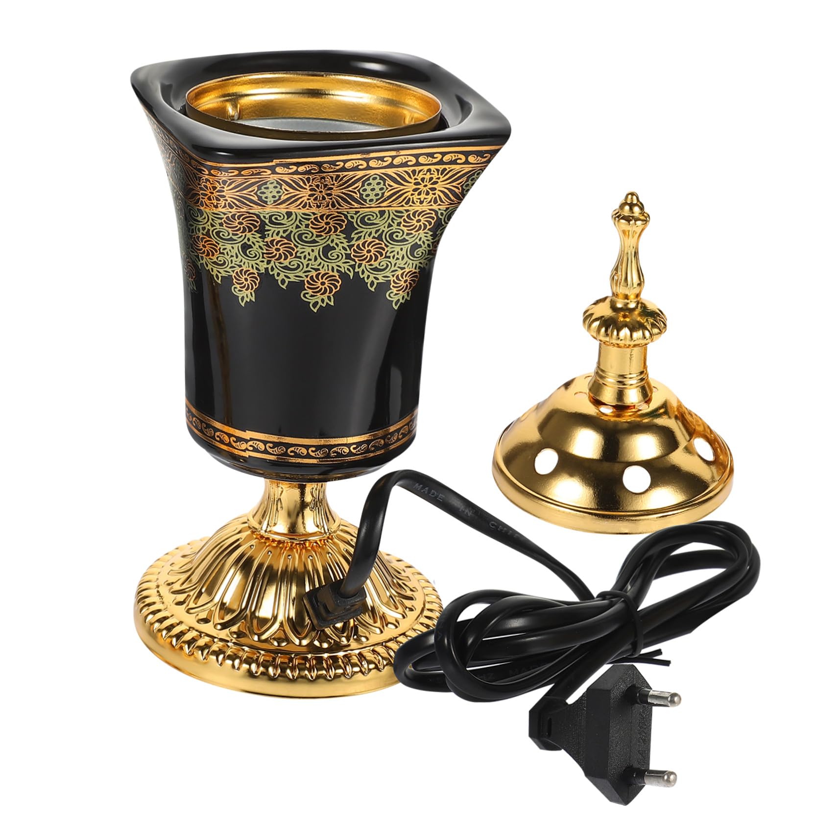 Quemador de Incienso Eléctrico de Cerámica Negro con Tapa Soporte para Aromaterapia Árabe Compacto y Elegante para Relajante