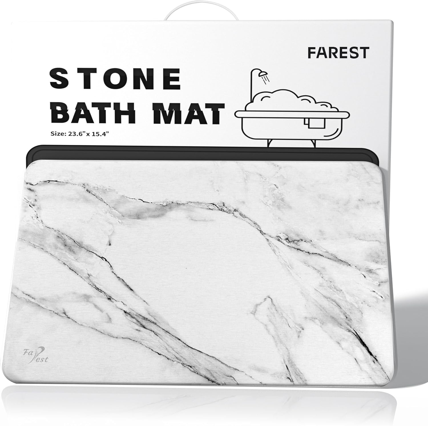 Stone Bath Mat,Diatomaceous Earth Shower Mat,Fast-Drying Stone Bathroom Floor Mat,Absorbent Non-Slip Diatomite Mats for Bathtub,White Marble