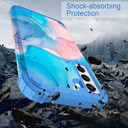 Miniatura 4 de Fingic Funda para Samsung Galaxy S22, funda para Samsung Galaxy S22, diseño de mármol 3 en 1, protección resistente, híbrida de policarbonato duro,