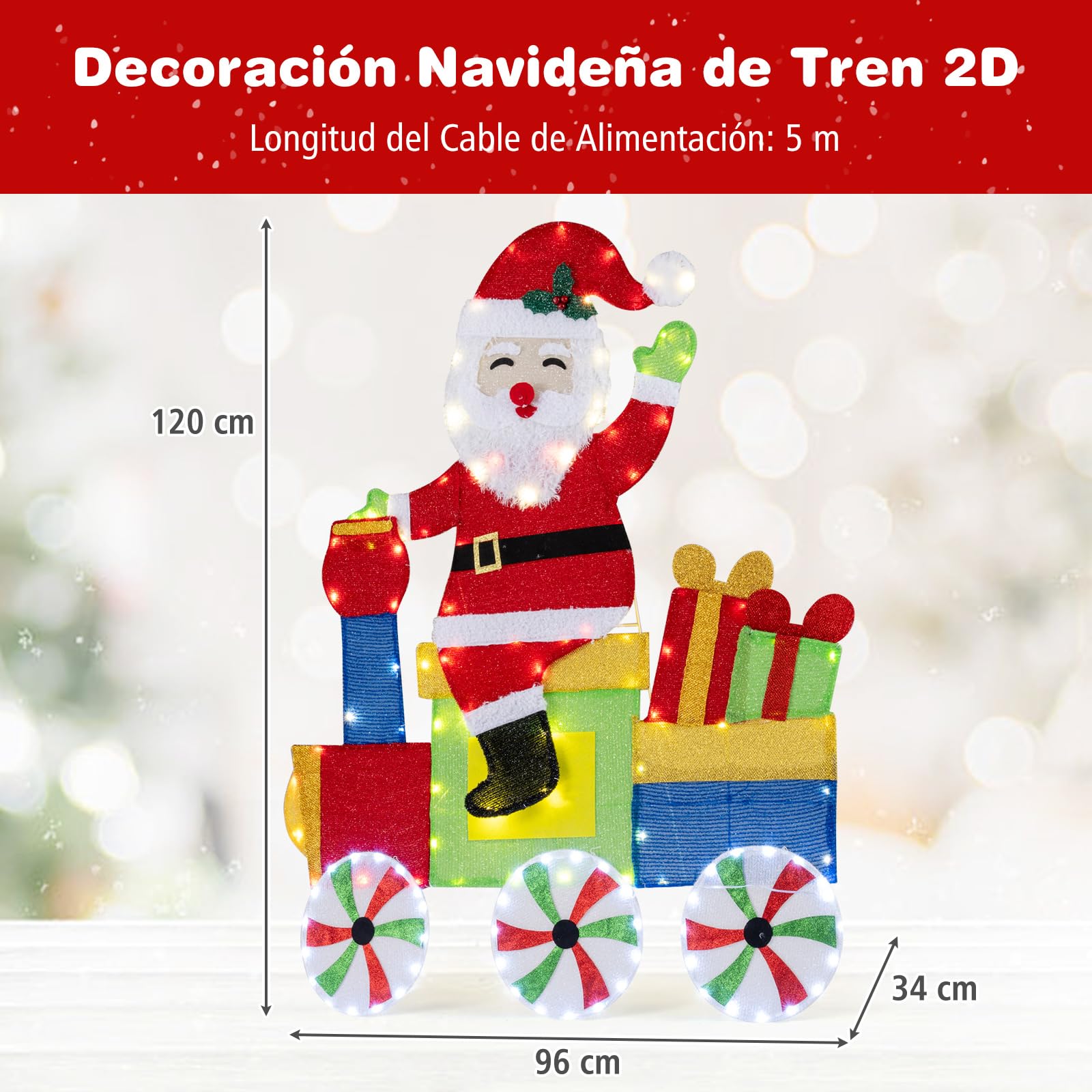 GOPLUS Decoración Navideña Exterior con Papá Noel en Tren y 133 Luces LED