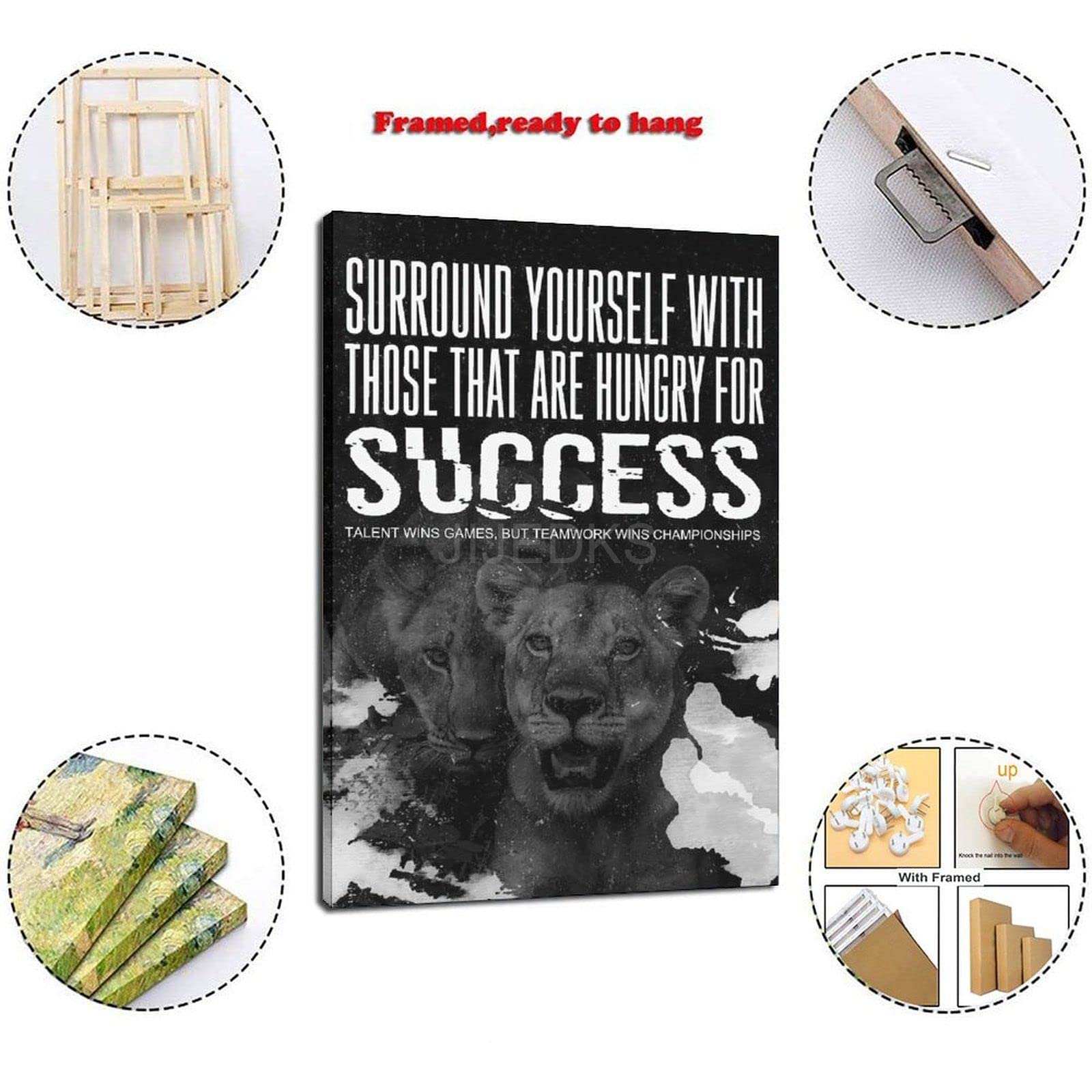 Poster Motivazionale Su Tela Con Tigre E Citazione Sul Successo, 45x60 Cm, Incorniciato, Pronto Da Appendere