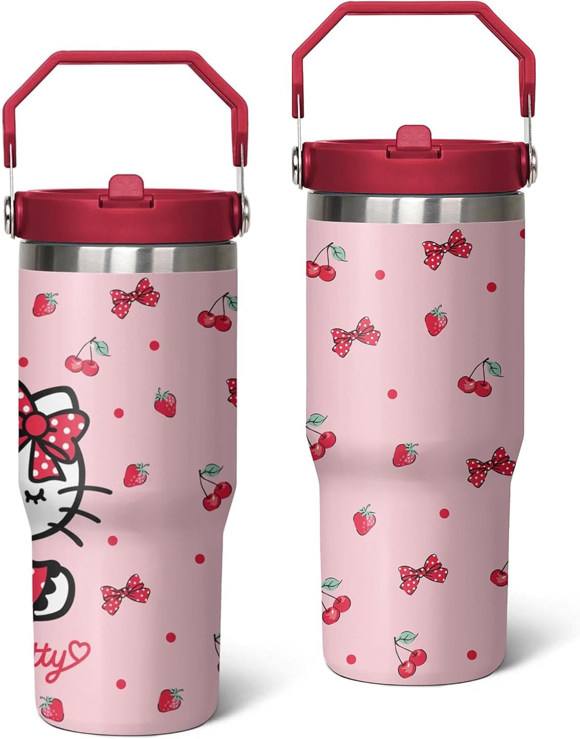 Tumbler for Adults Water Bottle Double Wall Cups for Kids 20 oz Pink Coffee Mug Stuff Cat Insulated Cup Gifts for Girl Women