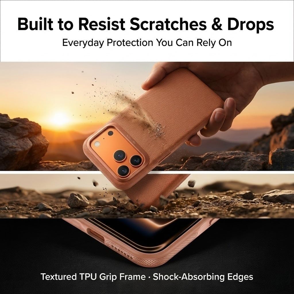 Magnetic Leather Case for iPhone 17/17 Pro Max/Pro [Compatible with MagSafe] Slim Business Cover, Premium Vegan Leather with Metal Lens Protection & Non-Slip Grip(Orange,17 Pro)