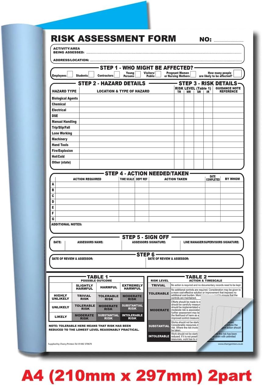 Risk Assessment Form Book Cherry Carbonless NCR - A4 Duplicate, 50 Sets ...