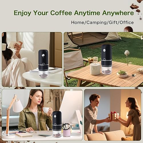 Miniatura 8 de Molinillo de café portátil, molinillo de café eléctrico recargable USB-C con cepillo de limpieza, molinillo de café con rebabas cónicas para uso