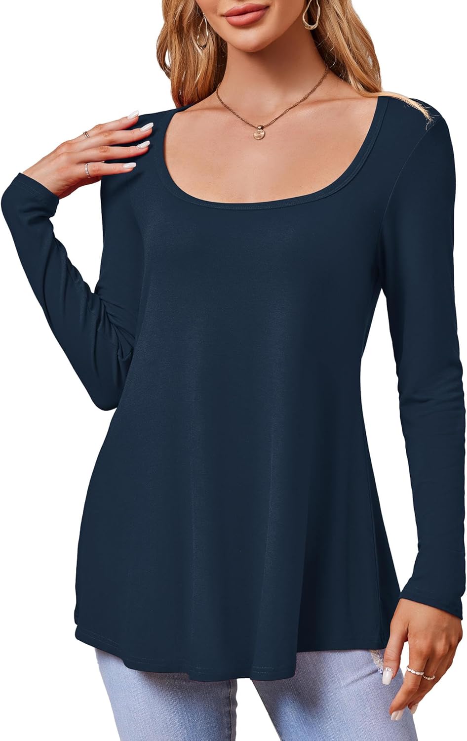 Beluring Womens Scoop Neck Tunic Tops Long Sleeve Loose Fit Shirts to Wear with Leggings - Image 4