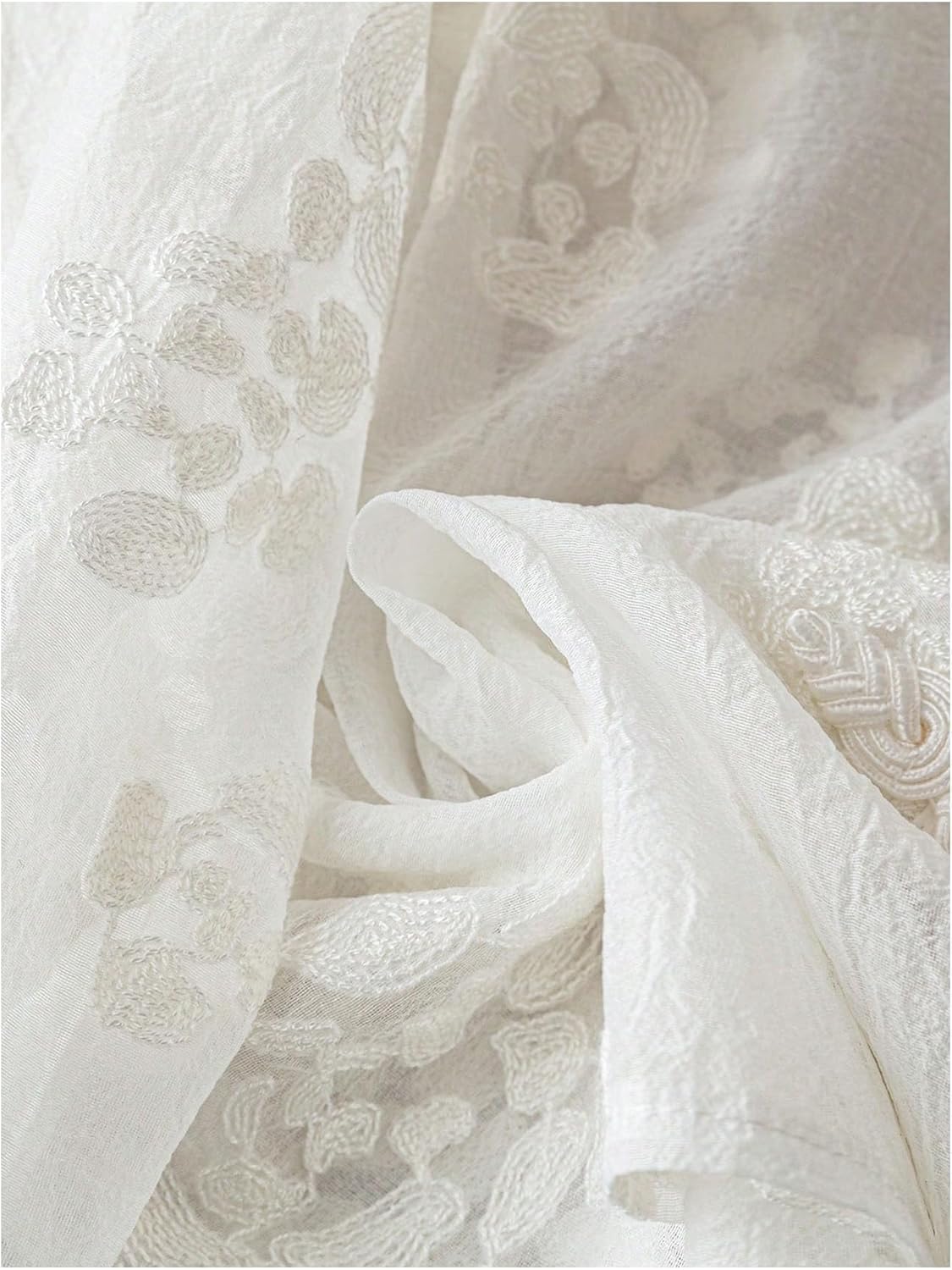 GORGLITTER Women's Boho Peasant Blouses Floral Embroidered Tops Summer Sheer Tie Front Flowy Long Sleeve Button Up Shirts - Image 5