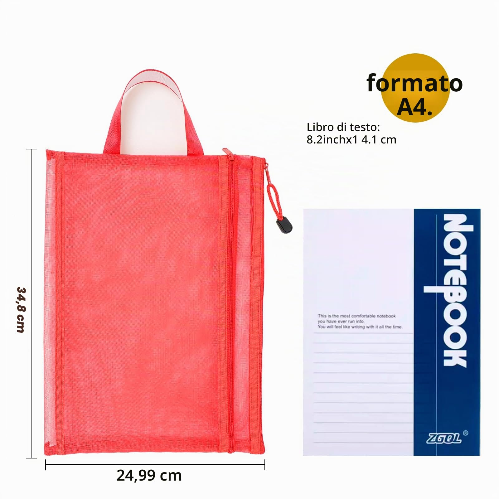 Sacchetti a rete con cerniera in 5 colori, 10 pezzi, formato A4, a doppio strato, in nylon, per riporre e organizzare giocattoli, traspirante, trasparente, con cerniera, con tasca per maniglia, per