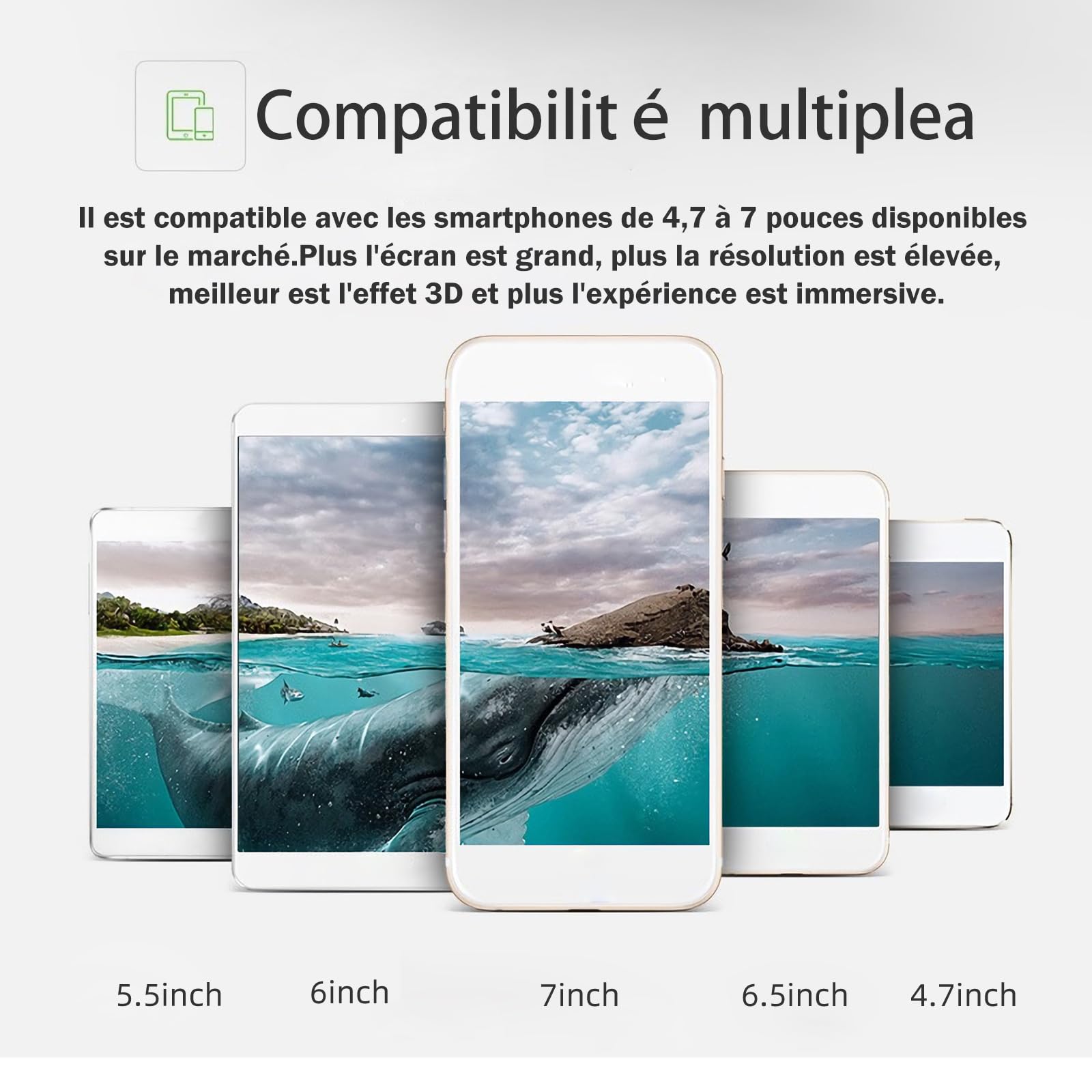 Casque VR pour Smartphone 4,7-7,0 Pouces, Casque Réalité Virtuelle 3D avec Télécommande, Compatible 1Phone et Android, Lentilles HD Anti-Lumière Bleue, Réglage IPD et Distance Focale 01