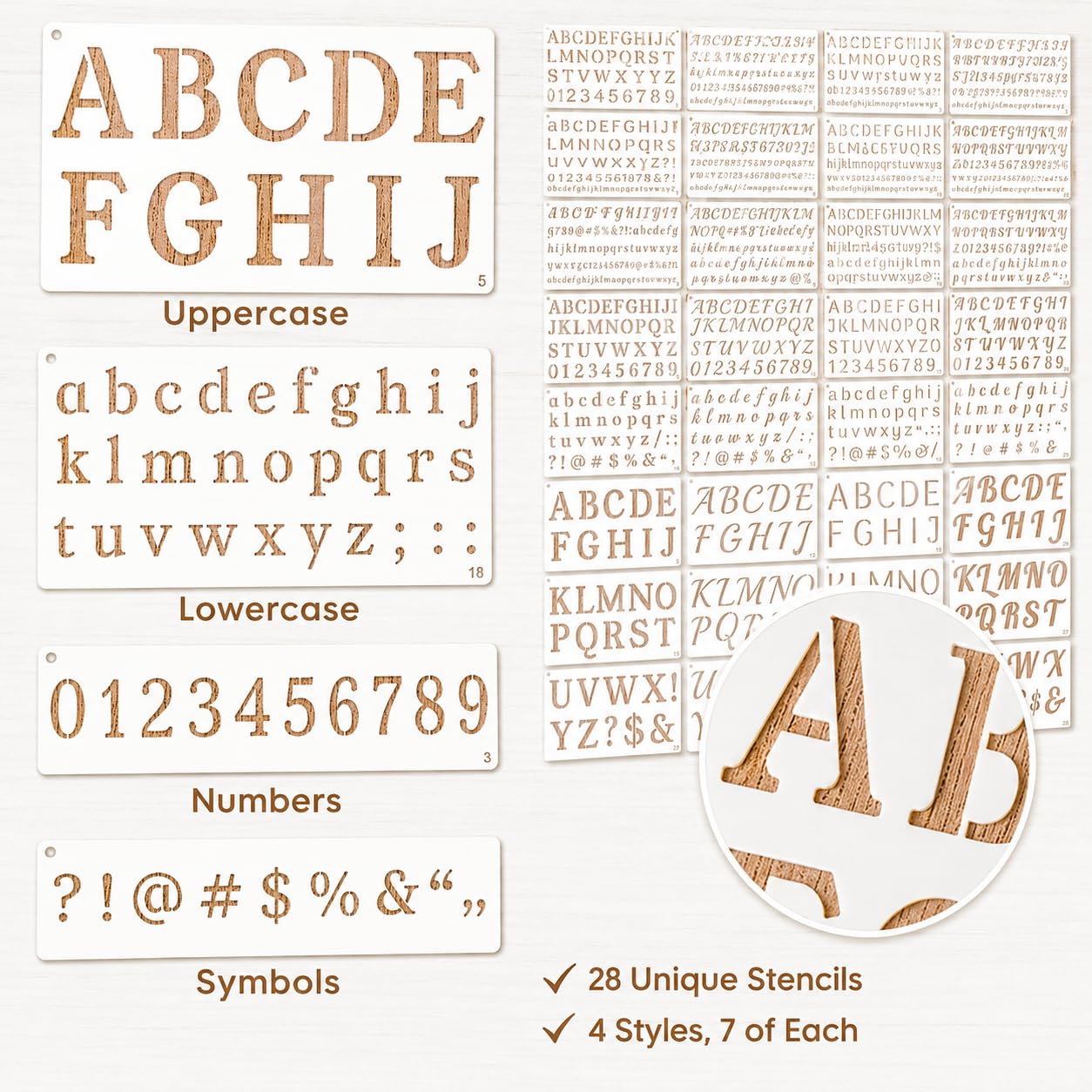 MIDENCO - Stencil a forma di lettera, confezione da 38 caratteri e