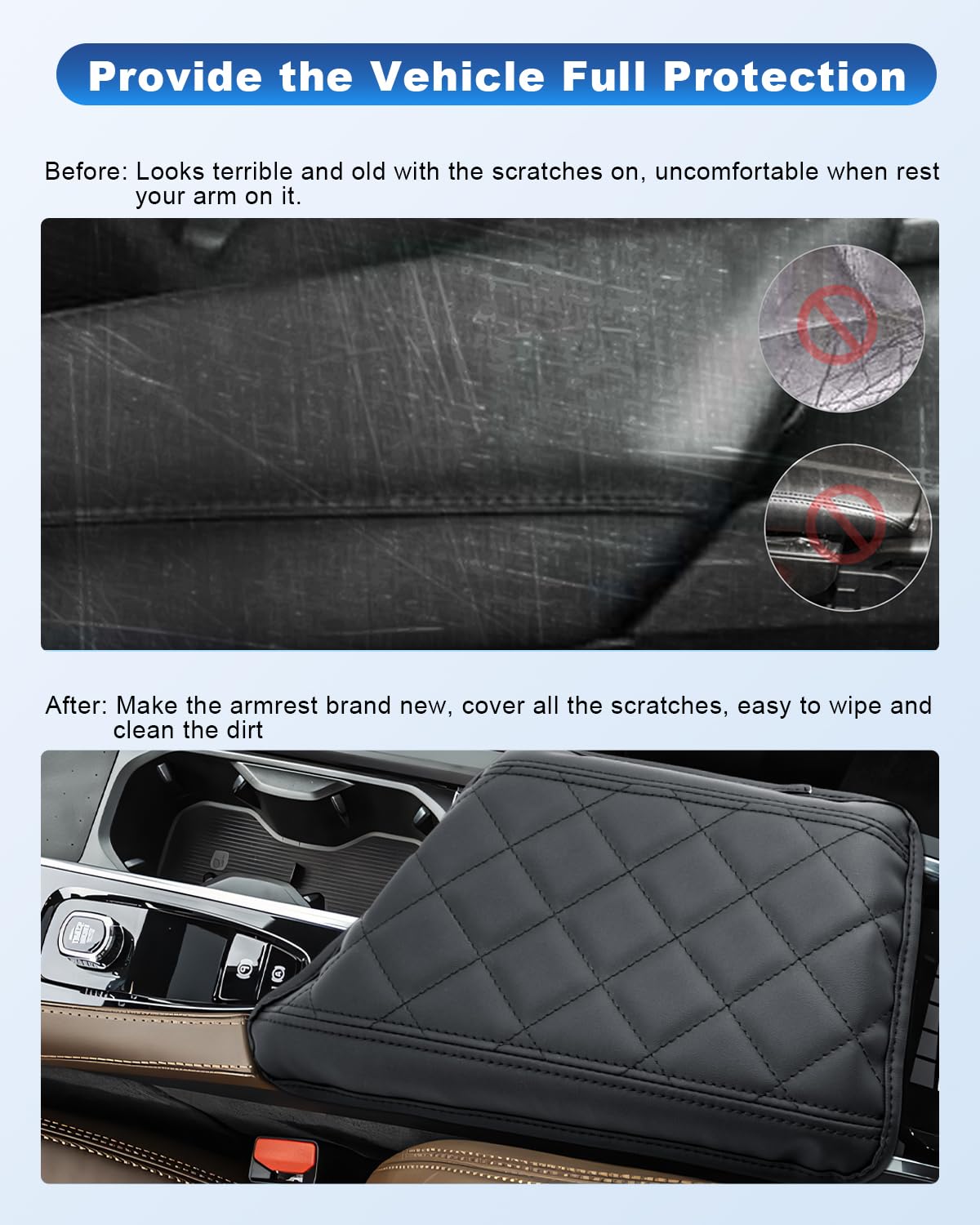 CDEFG Compatible avec Volvo XC90 2016-2023 2024 2025 - Accoudoir central - Protection contre les rayures - Console centrale - En cuir synthétique - Accessoire hybride