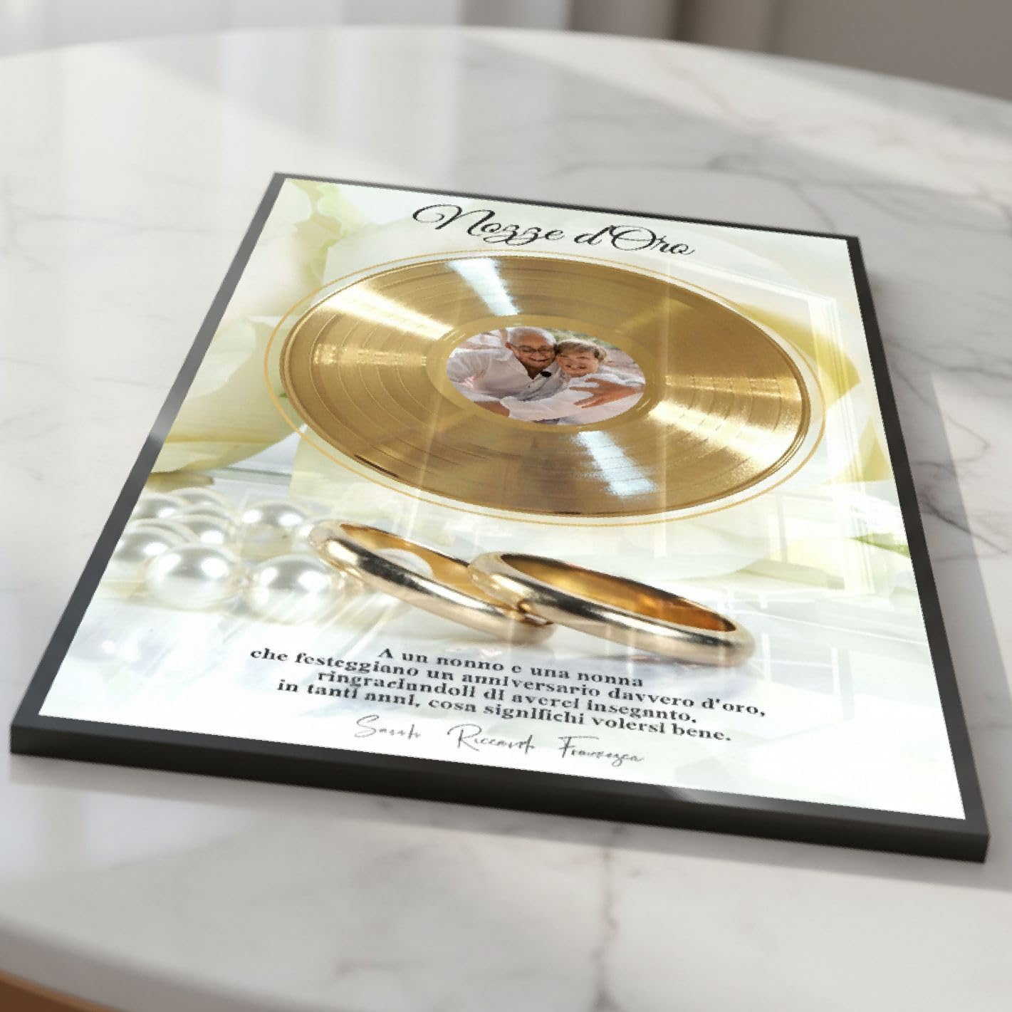DISCO D'ORO o DI PLATINO incorniciato e personalizzabile - Premio alla carriera - Idea regalo per cantanti, musicisti, artisti e fan (Verticale)