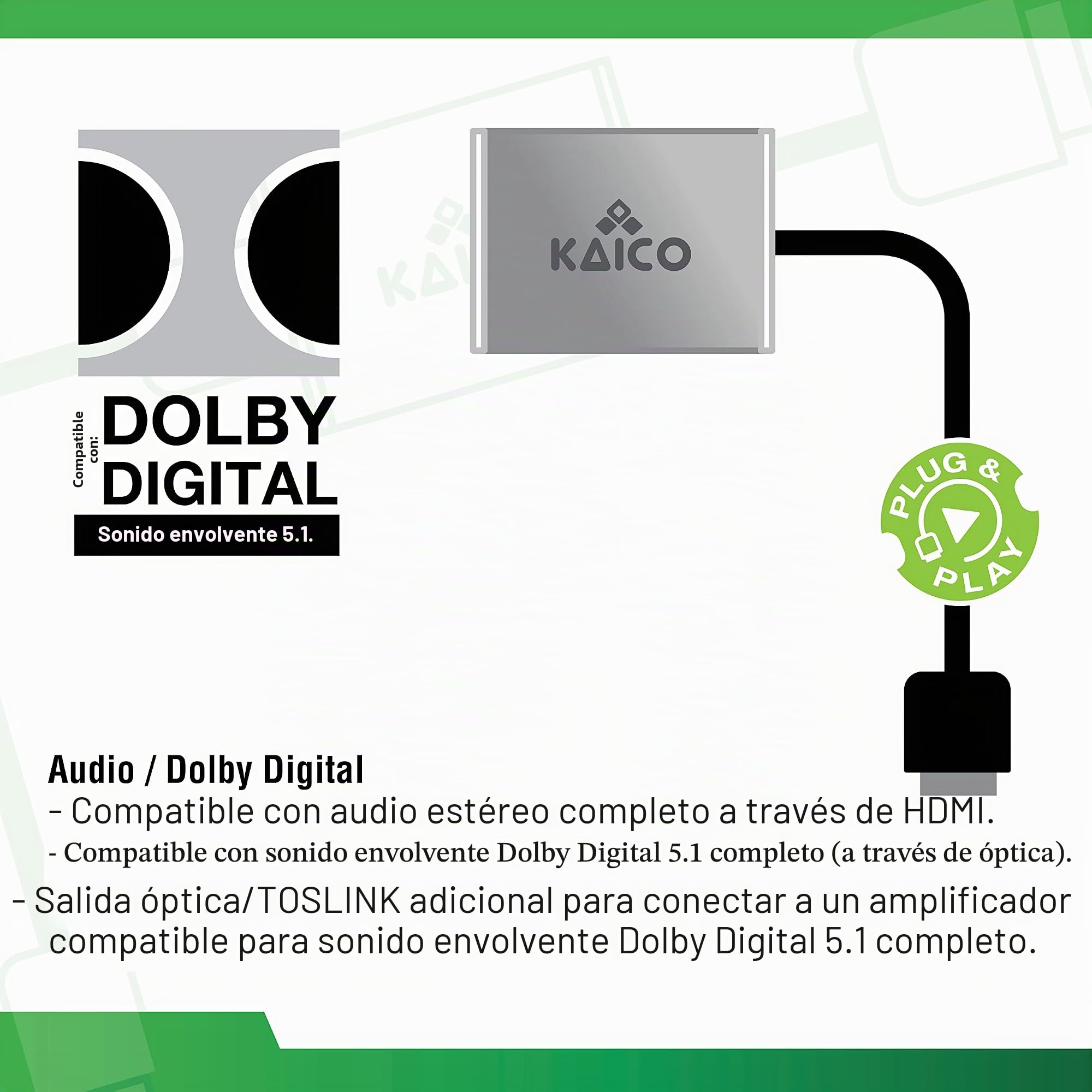 Kaico Original Xbox a HDMI Convertidor - Dolby Digital 5.1 a través de Puerto óptico - HD Link Cable para OG Xbox - Compatible con Xbox Original - Puerto Toslink para