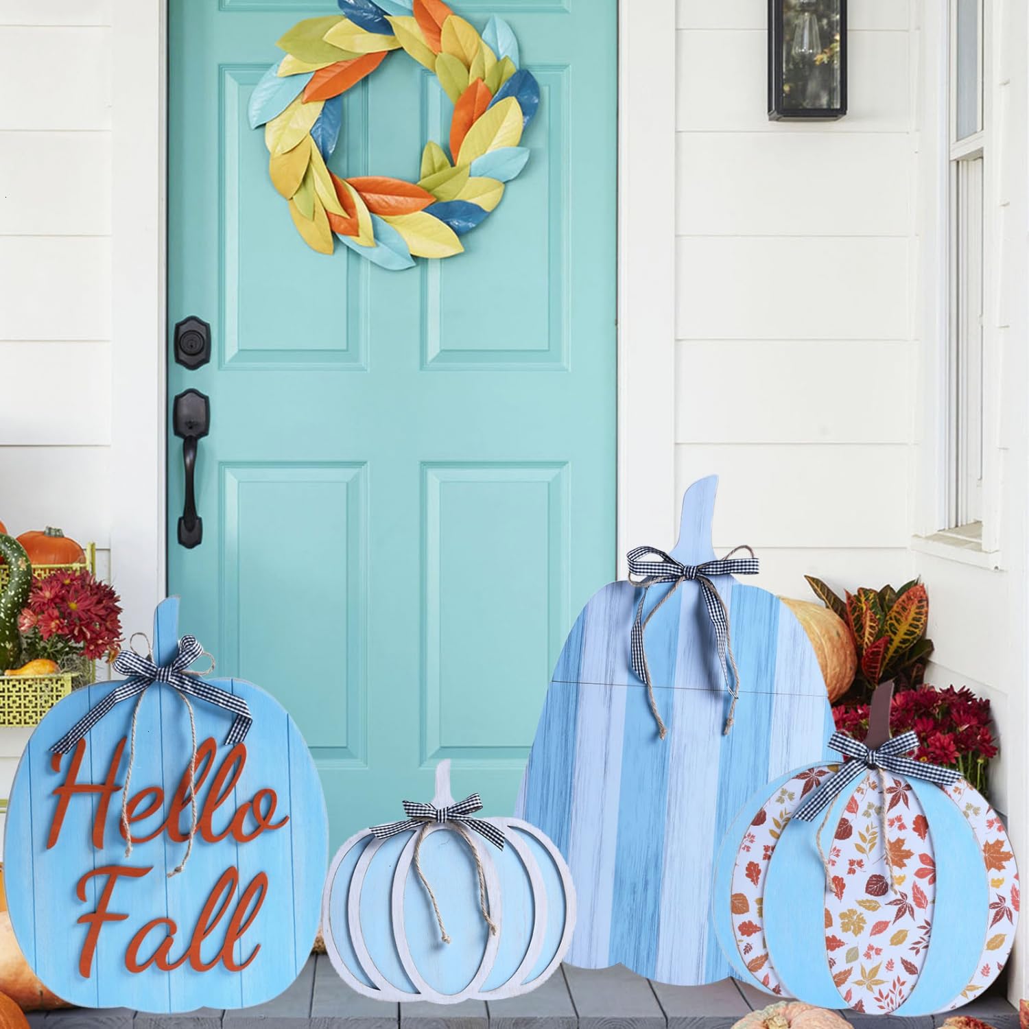 Amazon.com : JETEHO 4 Pack Outdoor Fall Decorations for Home Blue ...