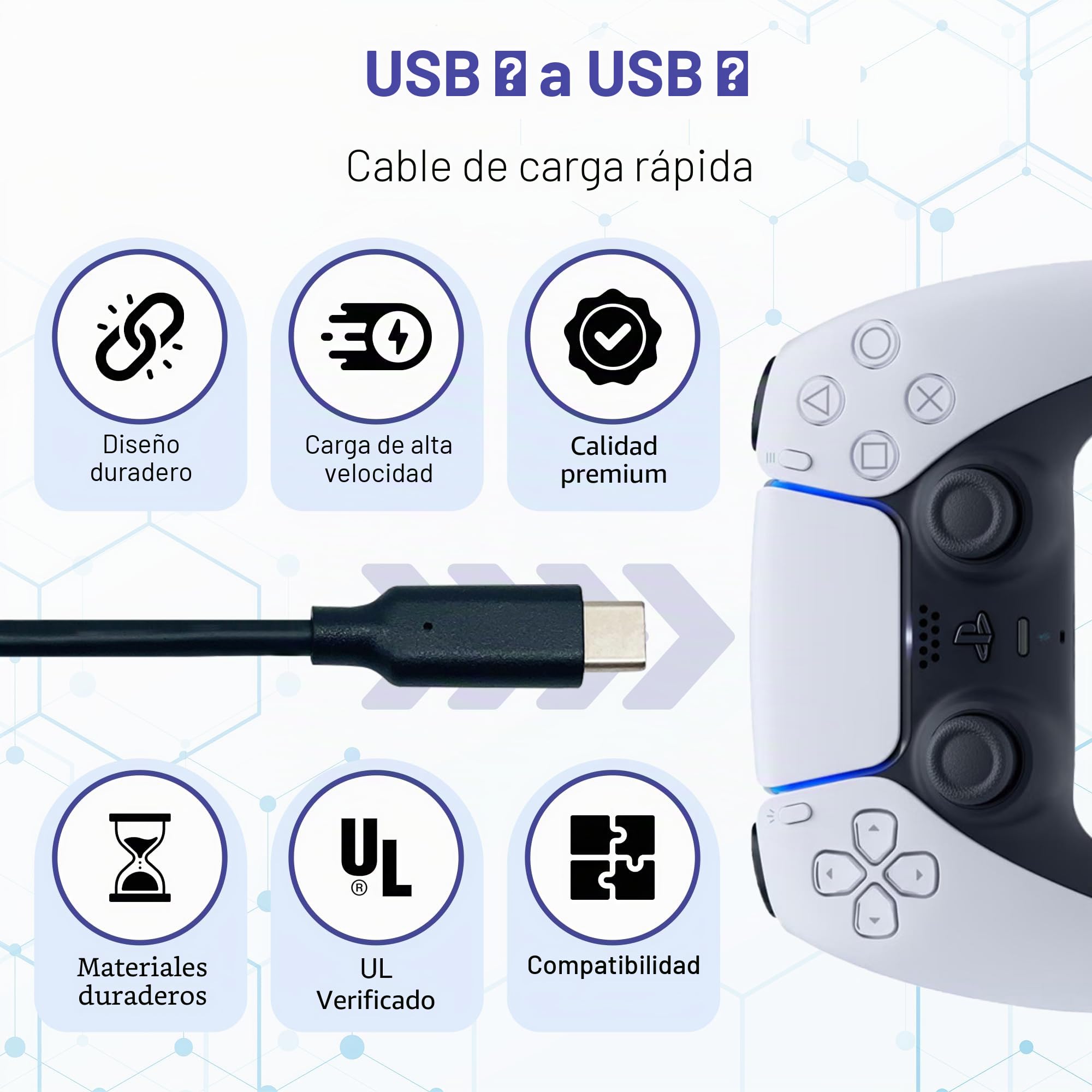 BrightOn - Cable HDMI 2.1 optimizado PS5 PRO 8K a 60Hz/4K @120Hz chapado en oro CAT 7 Super alta velocidad 2M USB C a USB C cable de carga rápida