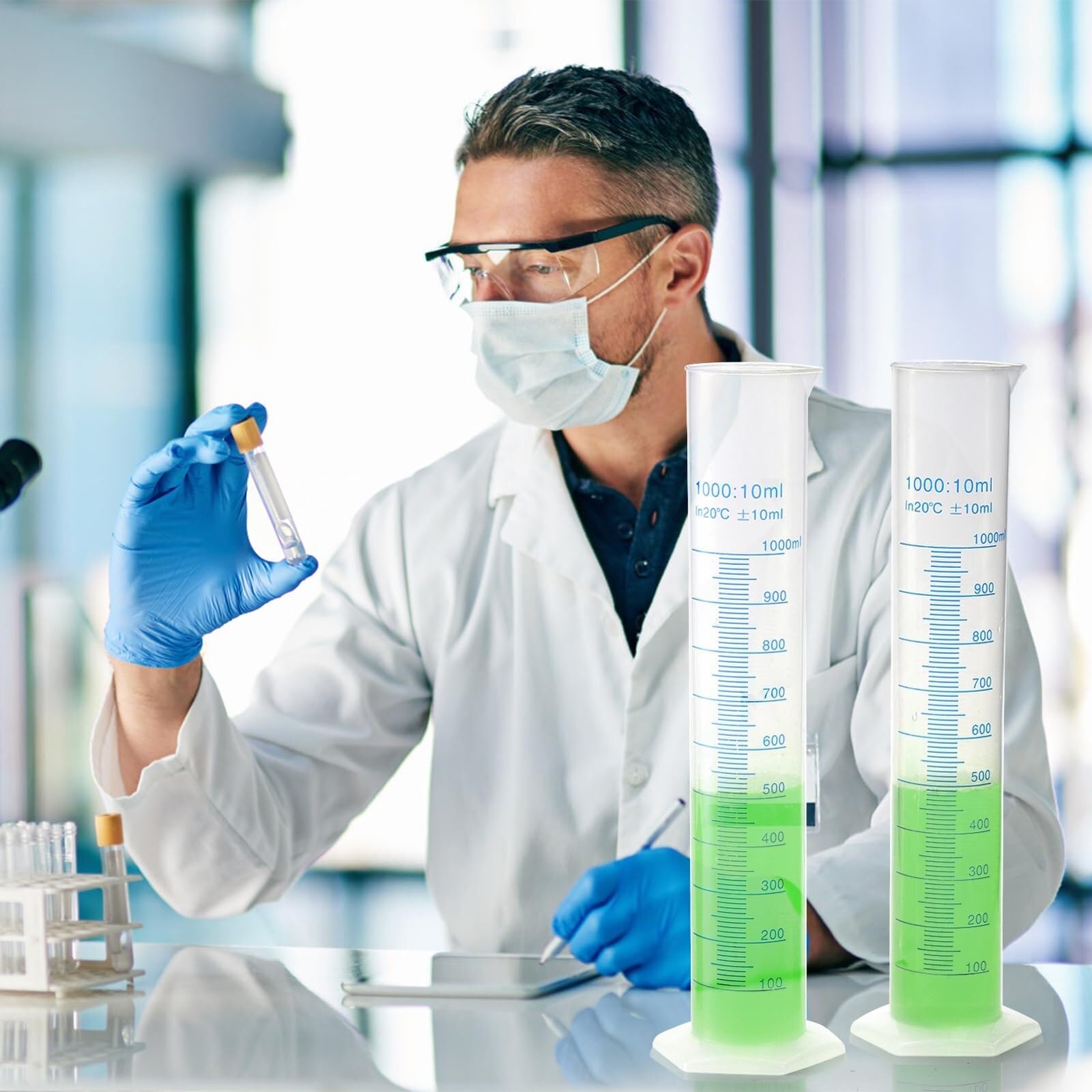 Set 4 Cilindri Graduati In Plastica Da 1000 Ml Con Base Stabile, Cilindro Graduato In Plastica A Doppia Scala, Cilindro Trasparente Per Progetti Scientifici, Forniture Per Laboratorio