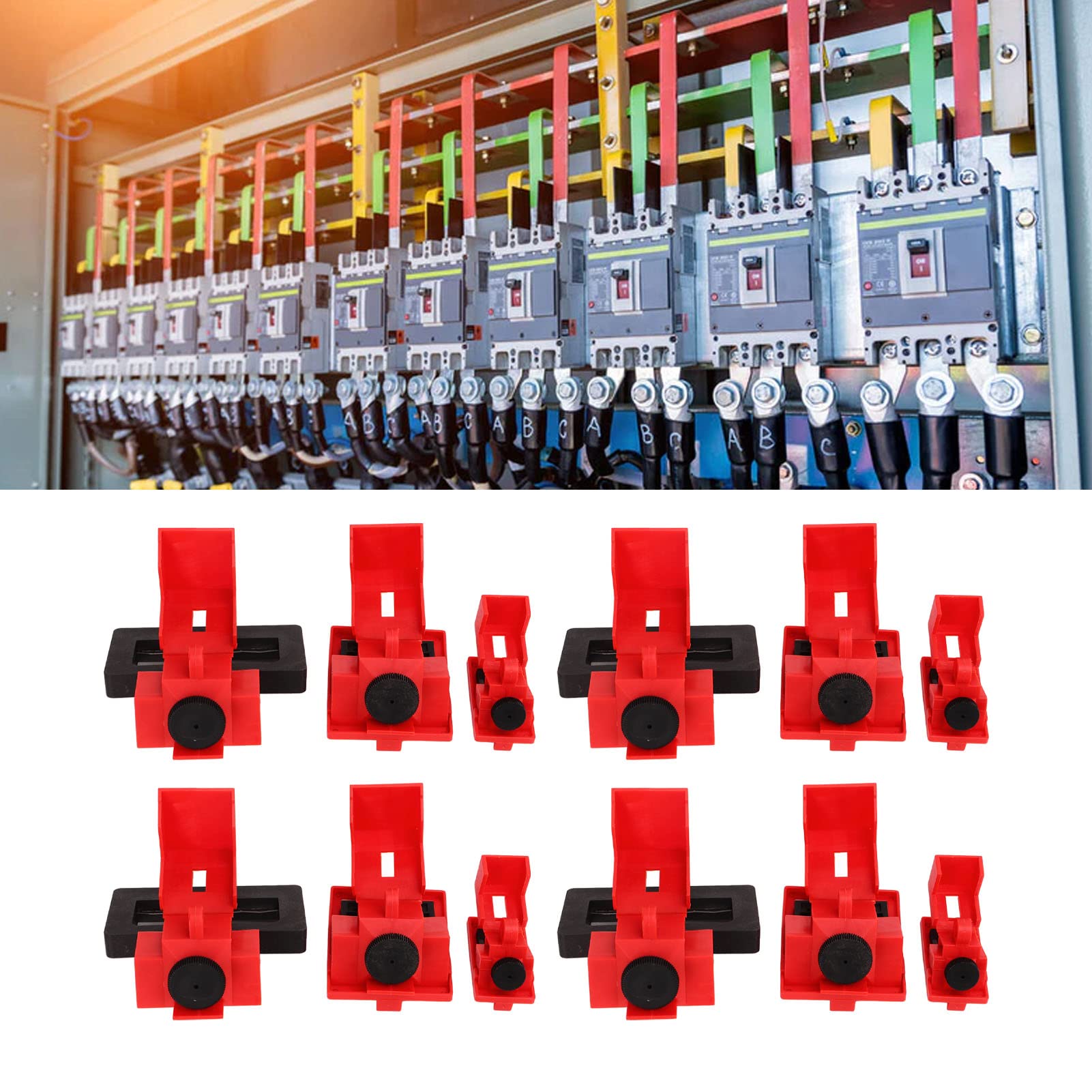 Glomora 12 Pack Single Pole Breaker Lock Out Device - OSHA Compliant, Clamp On Circuit Breaker Locks for 120/277V & 480/600V (Medium, Large, Extra Large)