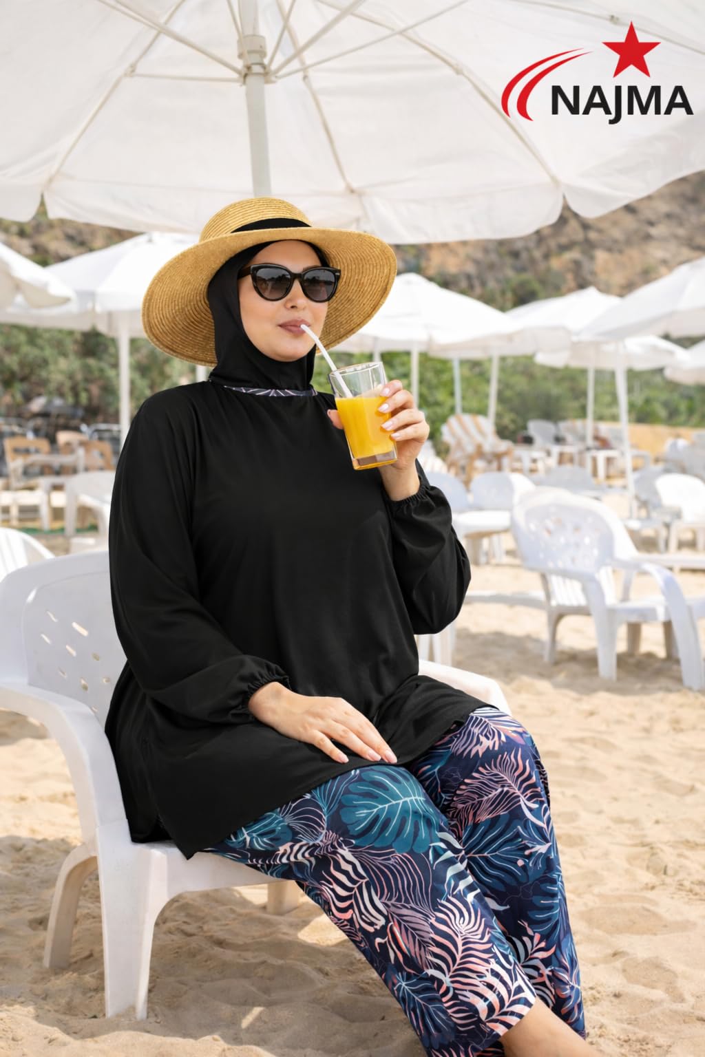 Burkini - Traje de baño modesto de 4 piezas con hijab - traje de baño islámico alto largo largo