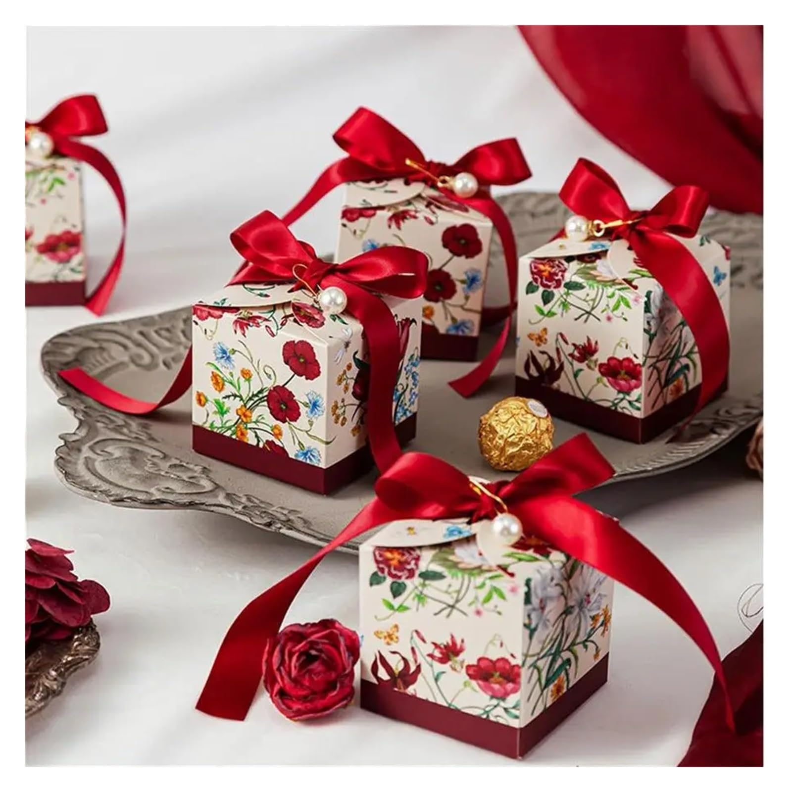 sacchetti regalo, Party Favor Flower Candy Biscuit Paper Boxes, Multicolor, 7x7x7cm, 12 or 30 Pcs(Blue,30pcs)